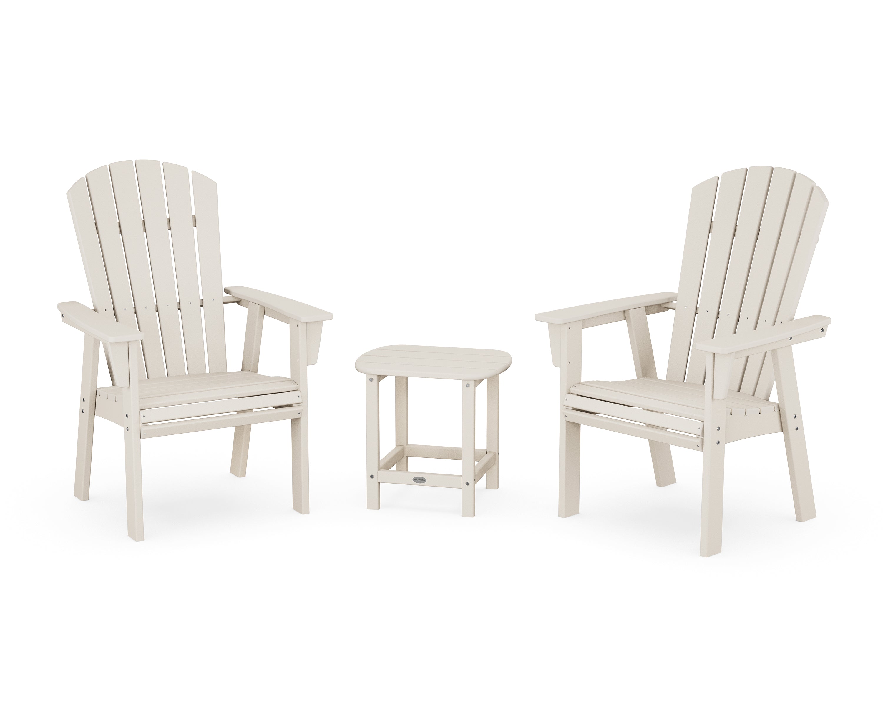 POLYWOOD Nautical 3-Piece Curveback Upright Adirondack Chair Set in Sand