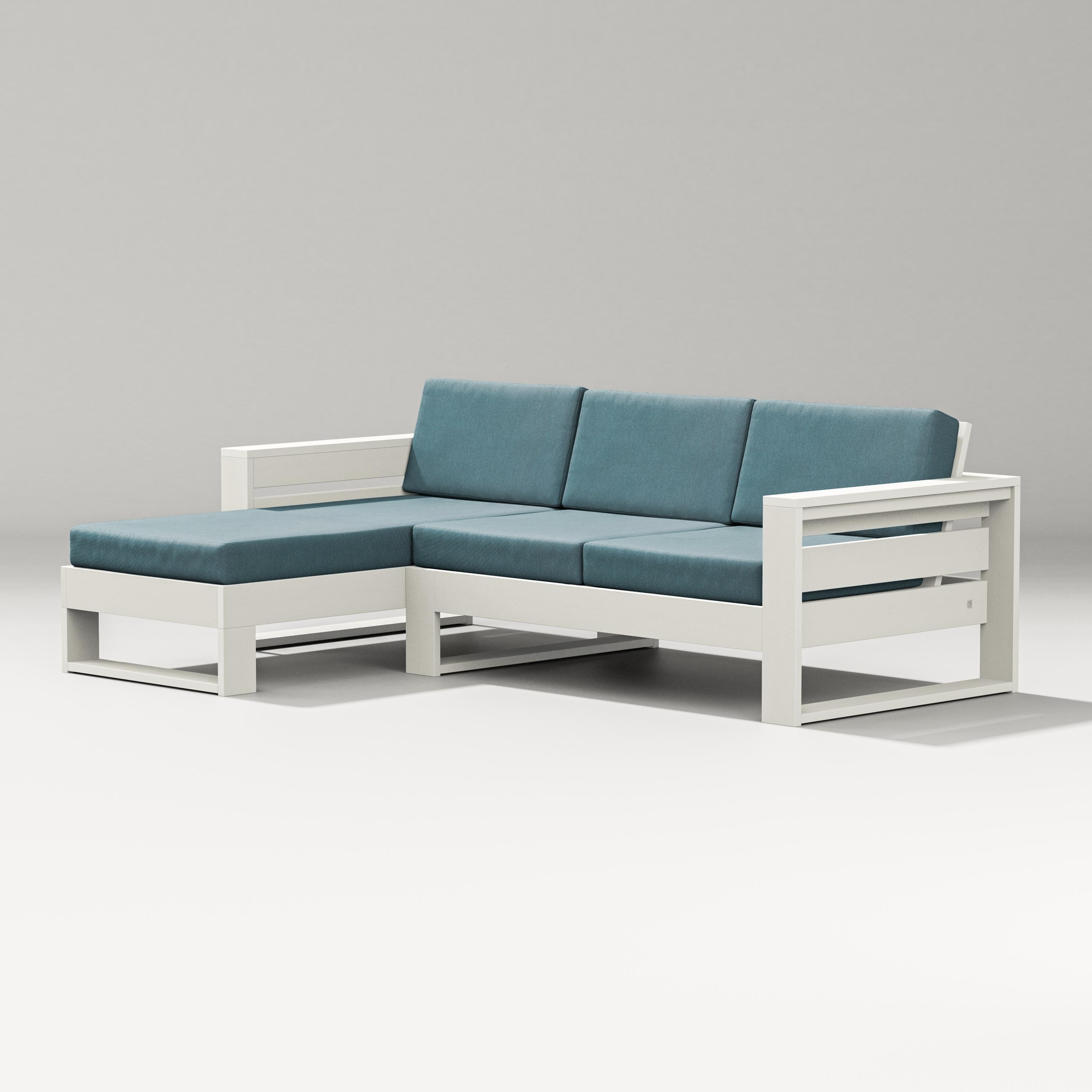 PW Designer Series Latitude Left Chaise Sectional in Vintage White / Ocean Teal