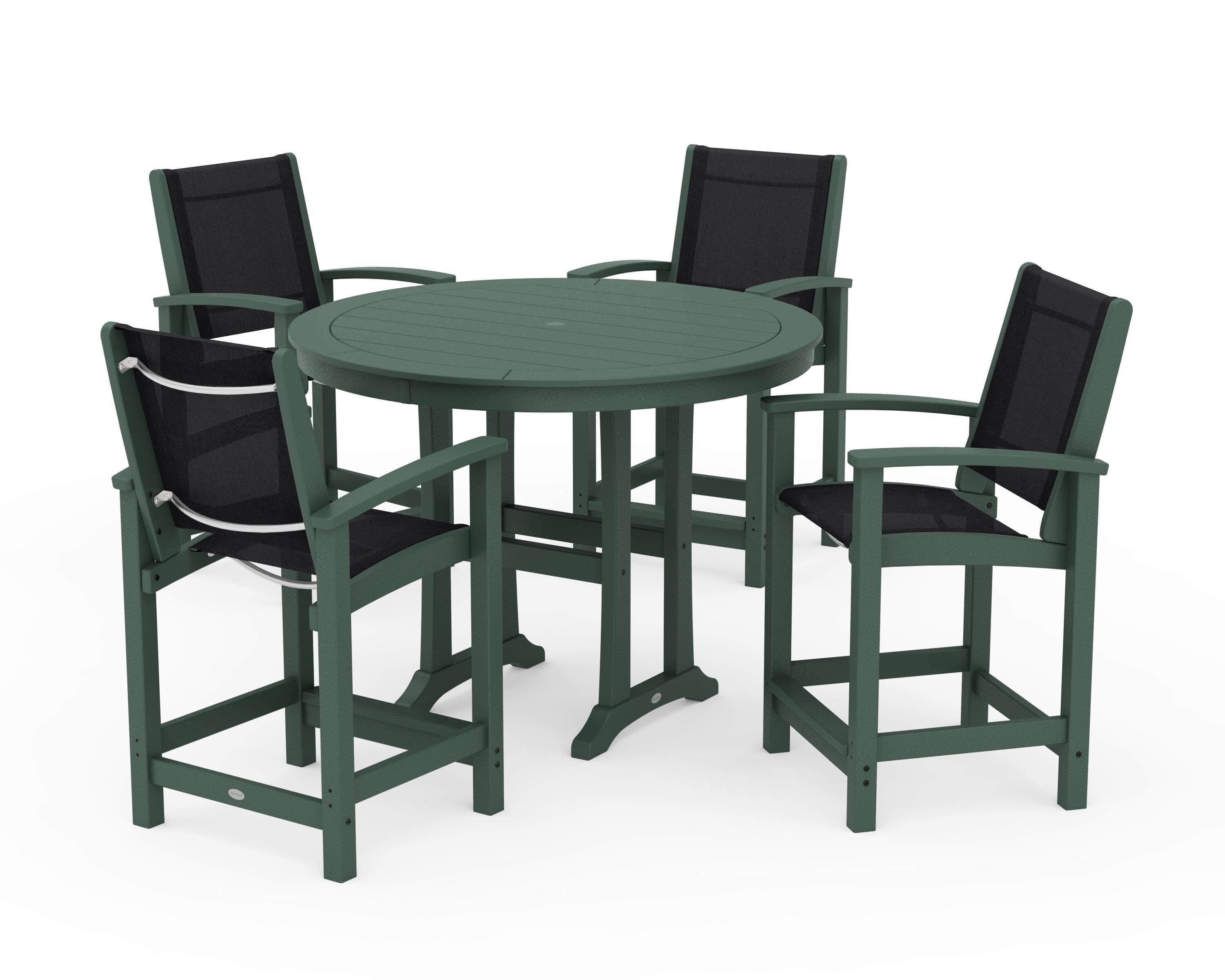 POLYWOOD Coastal 5-Piece Counter Set in Green / Black Sling