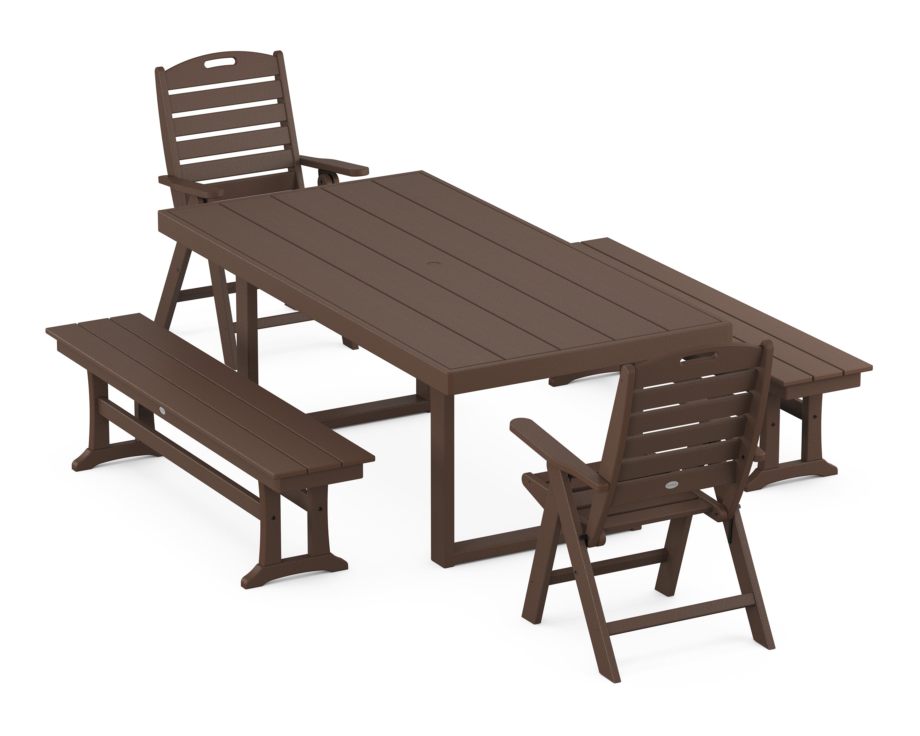 POLYWOOD Nautical Folding Highback 5-Piece Dining Set with Trestle Legs in Mahogany