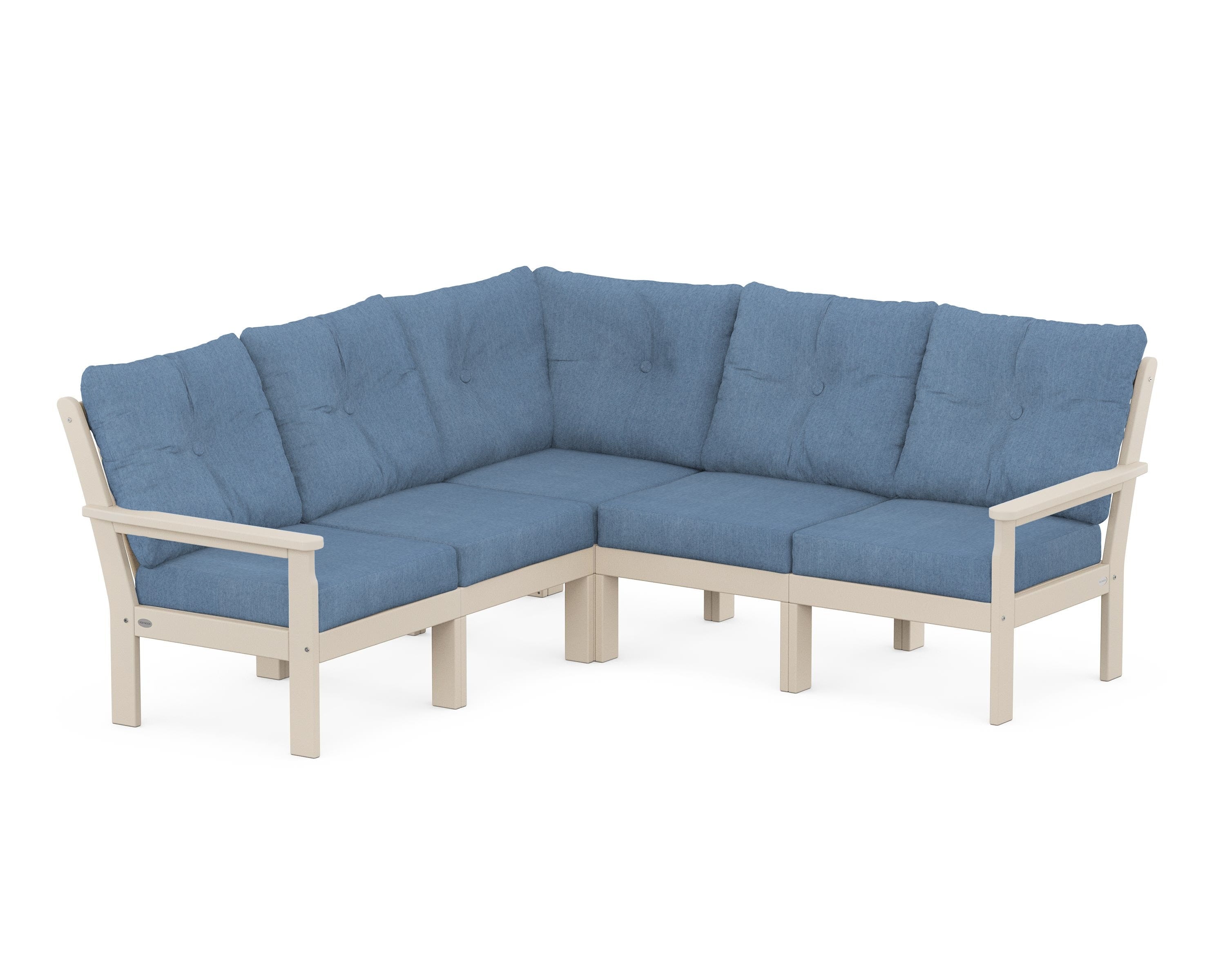 POLYWOOD Vineyard 5-Piece Sectional in Sand / Sky Blue