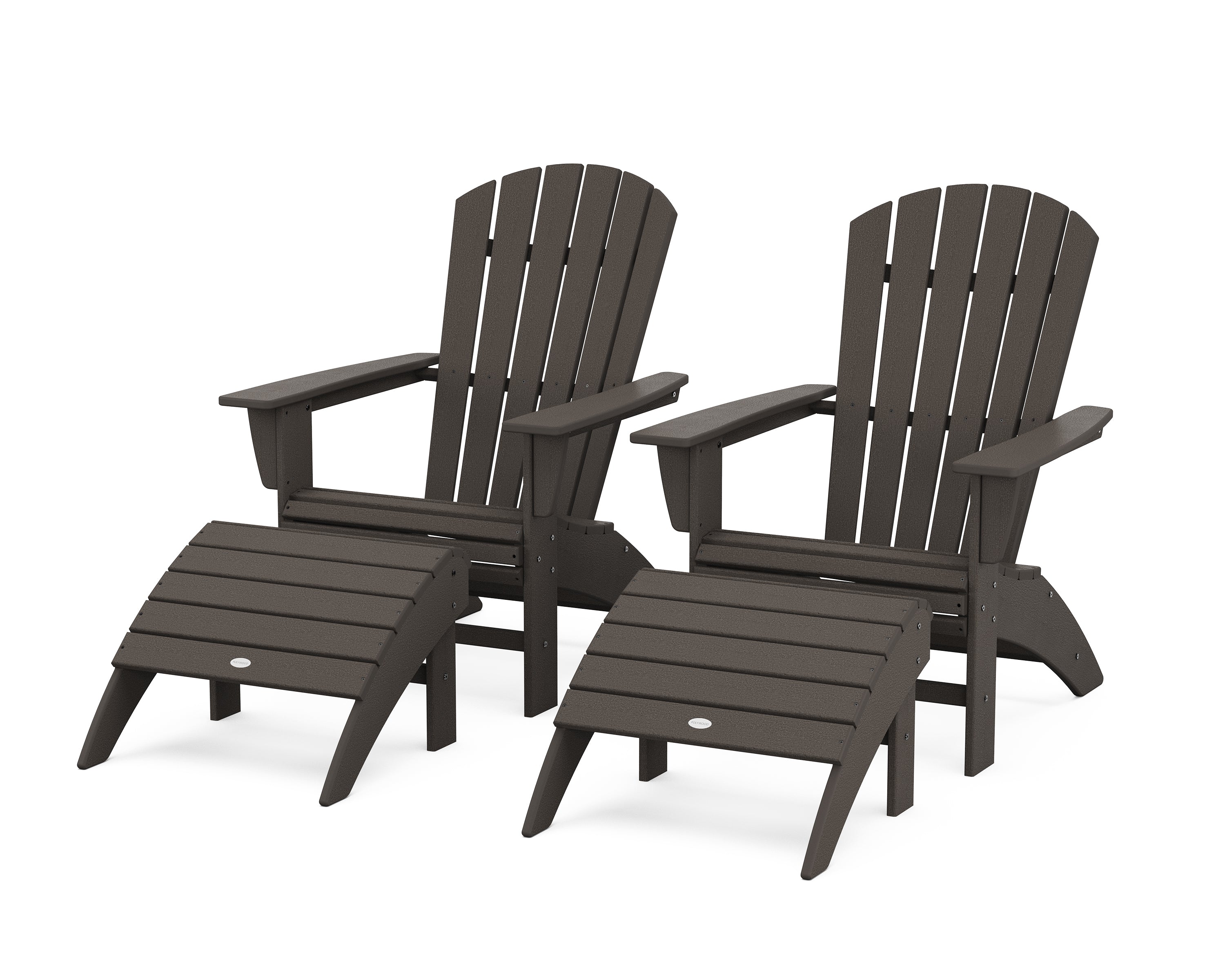 POLYWOOD® Nautical Curveback Adirondack Chair 4-Piece Set with Ottomans in Vintage Coffee