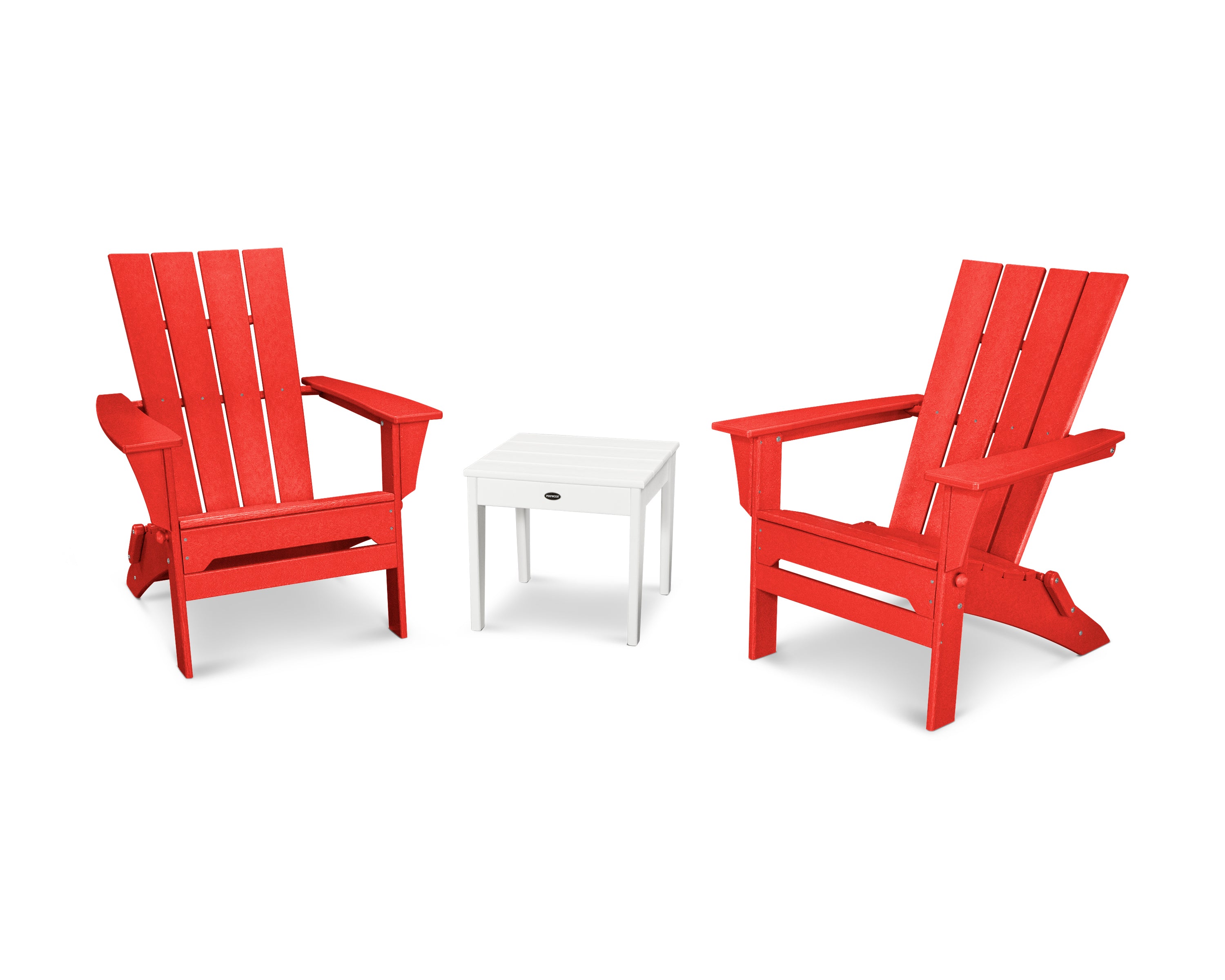 POLYWOOD Quattro Folding Chair 3-Piece Adirondack Set in Sunset Red / White