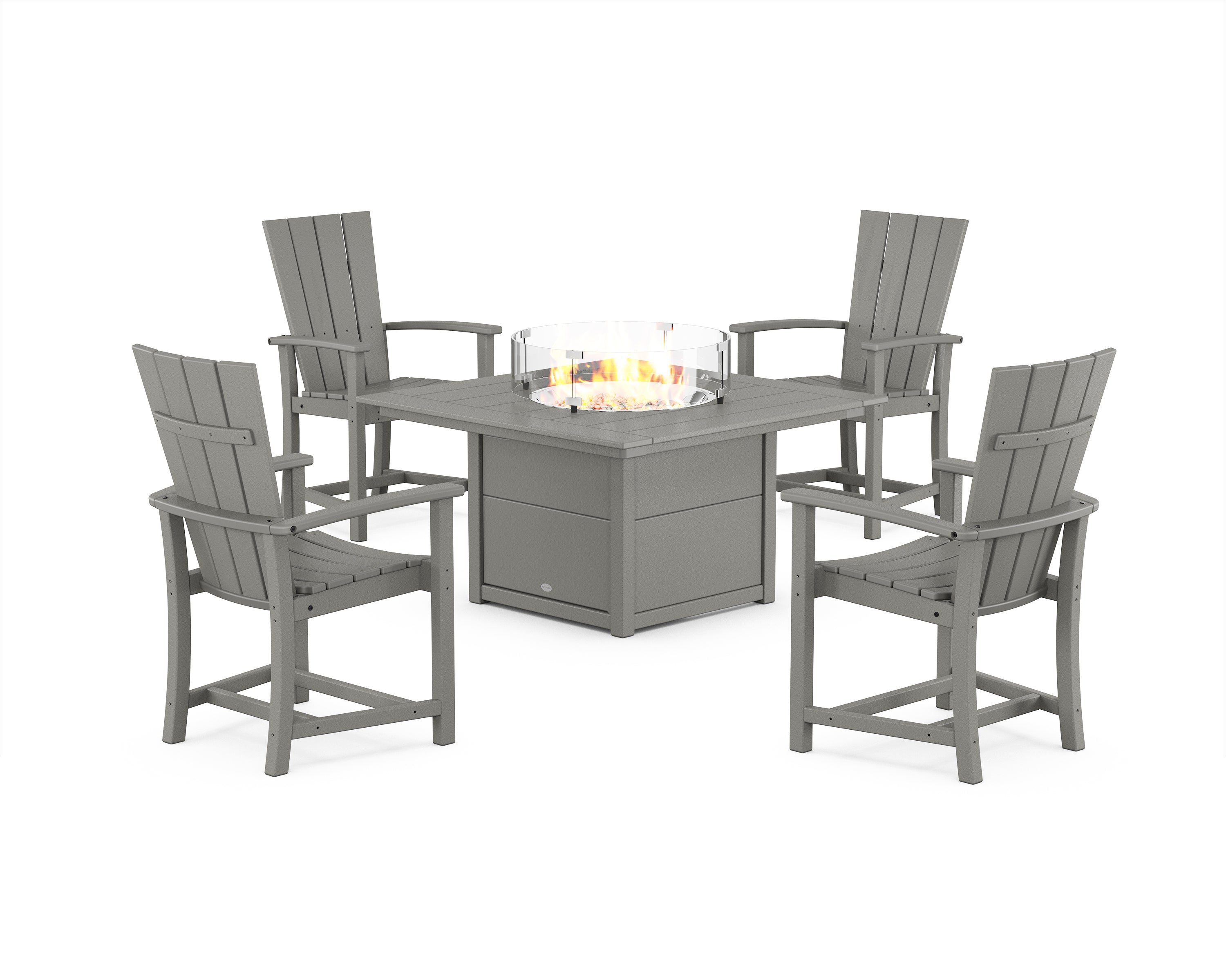 POLYWOOD Quattro 4-Piece Upright Adirondack Conversation Set with Fire Pit Table in Slate Grey