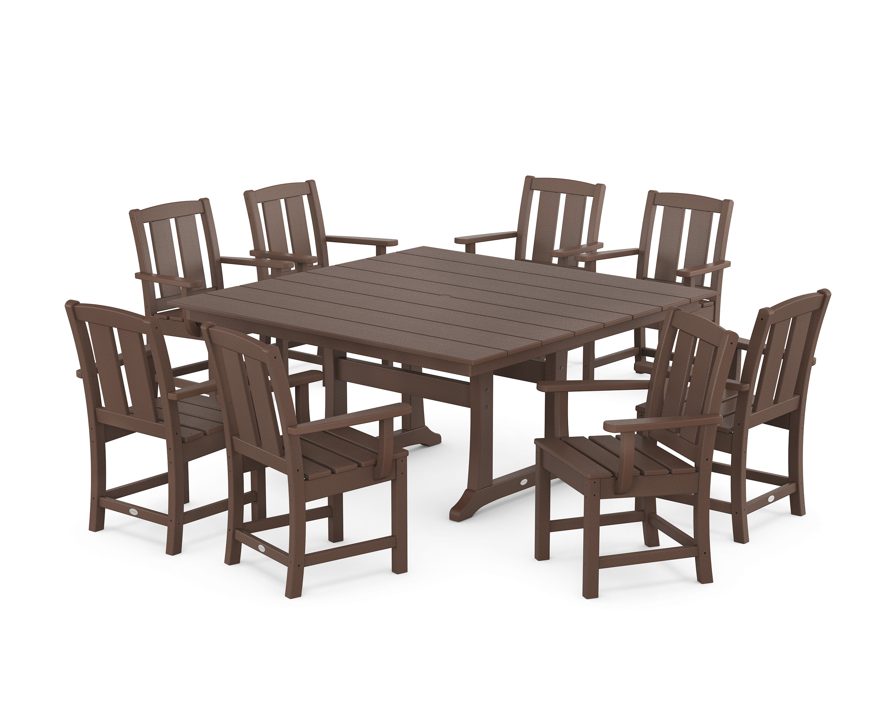 POLYWOOD Mission 9-Piece Square Farmhouse Dining Set with Trestle Legs in Mahogany