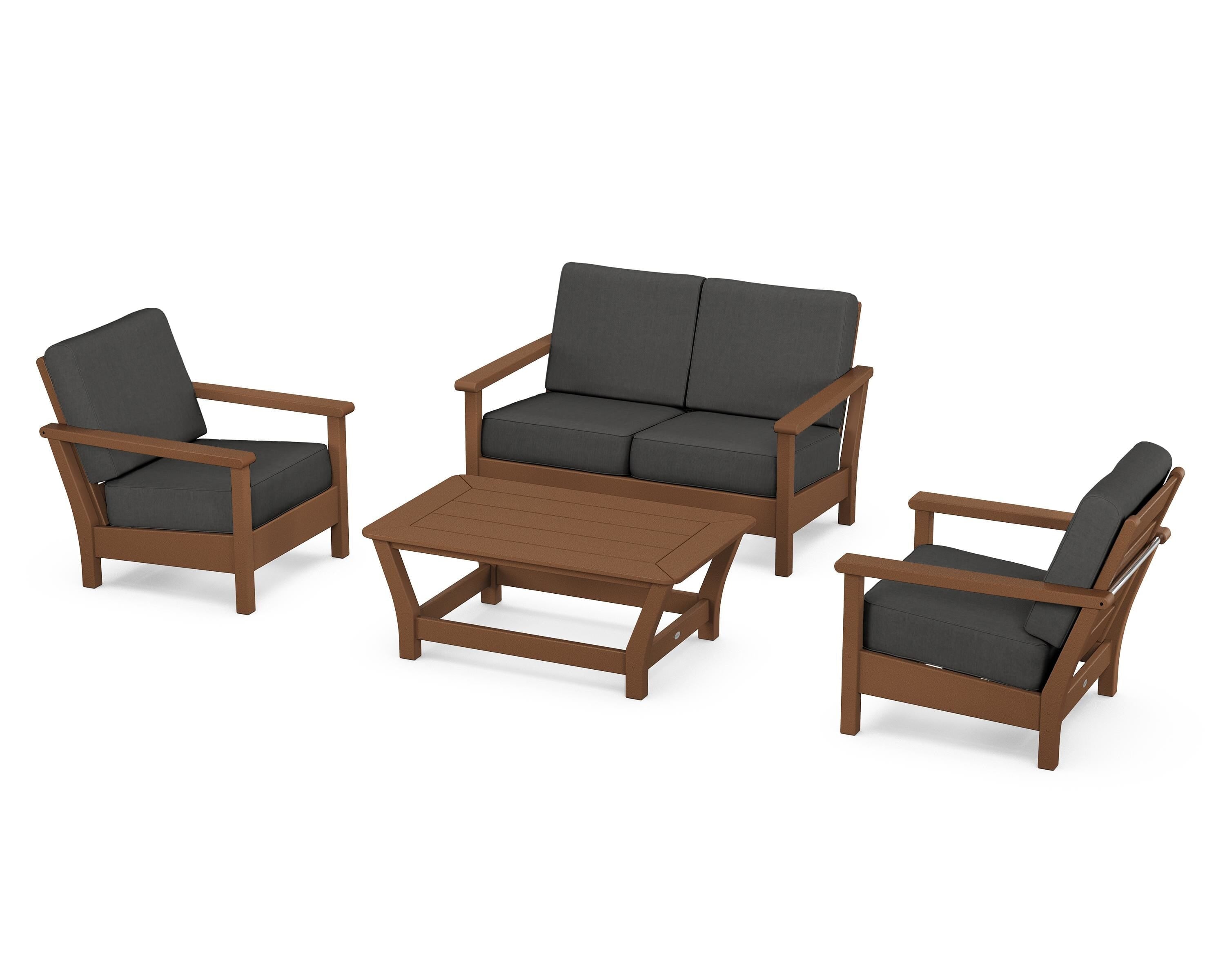 POLYWOOD Harbour 4-Piece Deep Seating Set in Teak / Spectrum Carbon