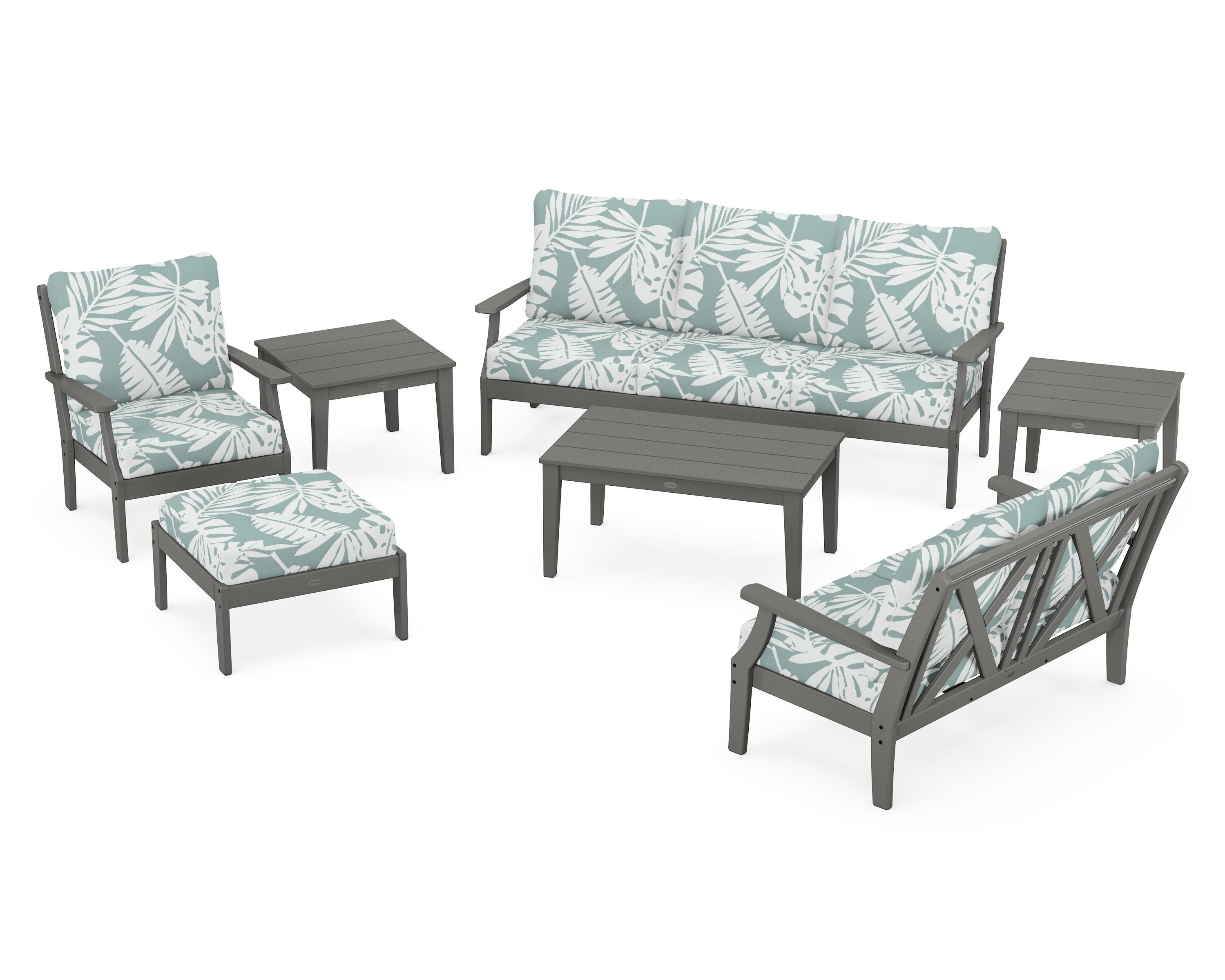 POLYWOOD Braxton 7-Piece Deep Seating Set in Slate Grey / Leaf Glacier Spa