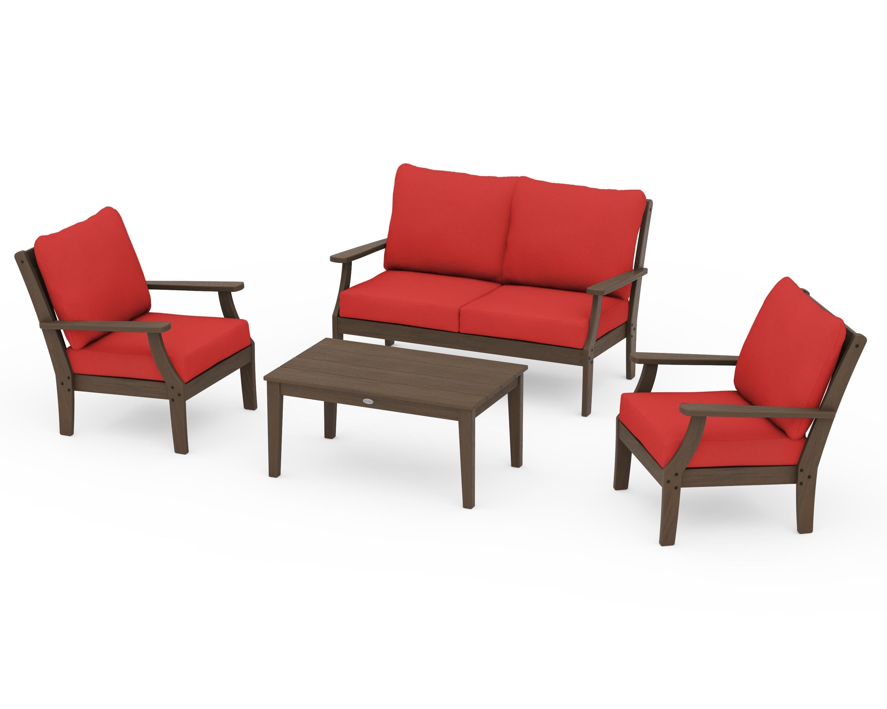 POLYWOOD Braxton 4-Piece Deep Seating Chair Set in Kona / Crimson Linen