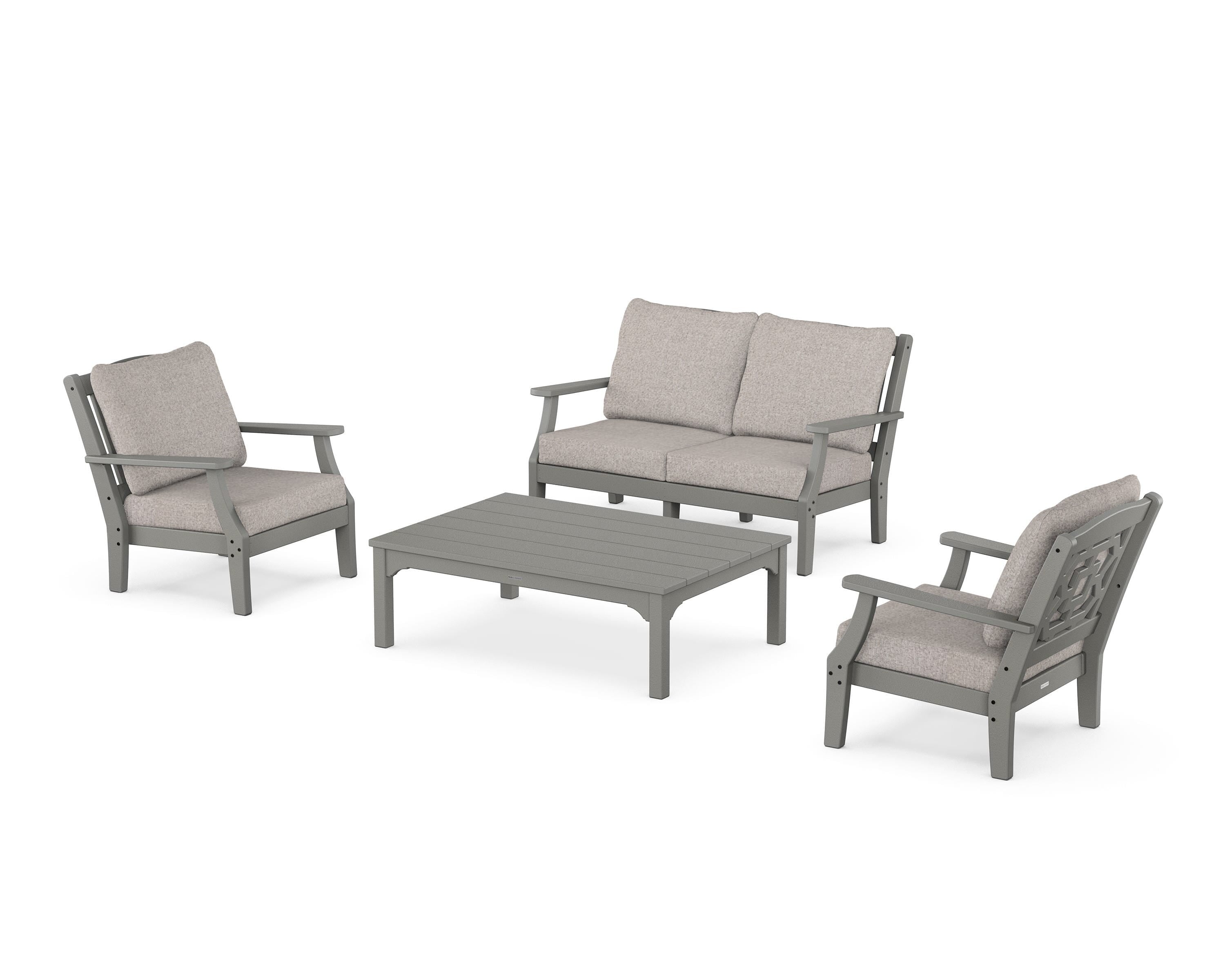 Martha Stewart by POLYWOOD Chinoiserie 4-Piece Deep Seating Set with Loveseat in Slate Grey / Weathered Tweed