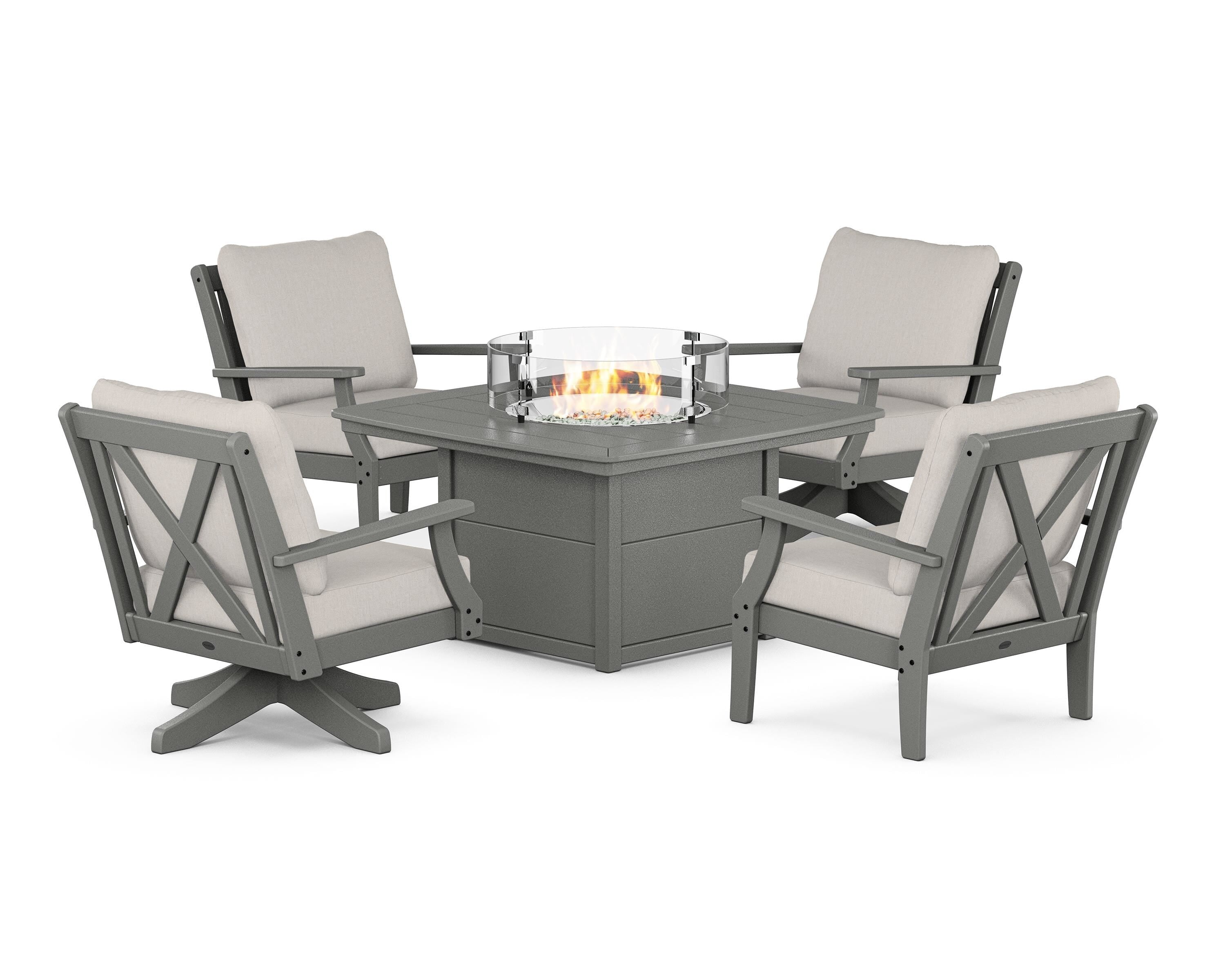 POLYWOOD Braxton 5-Piece Deep Seating Set with Fire Table in Slate Grey / Cast Ash