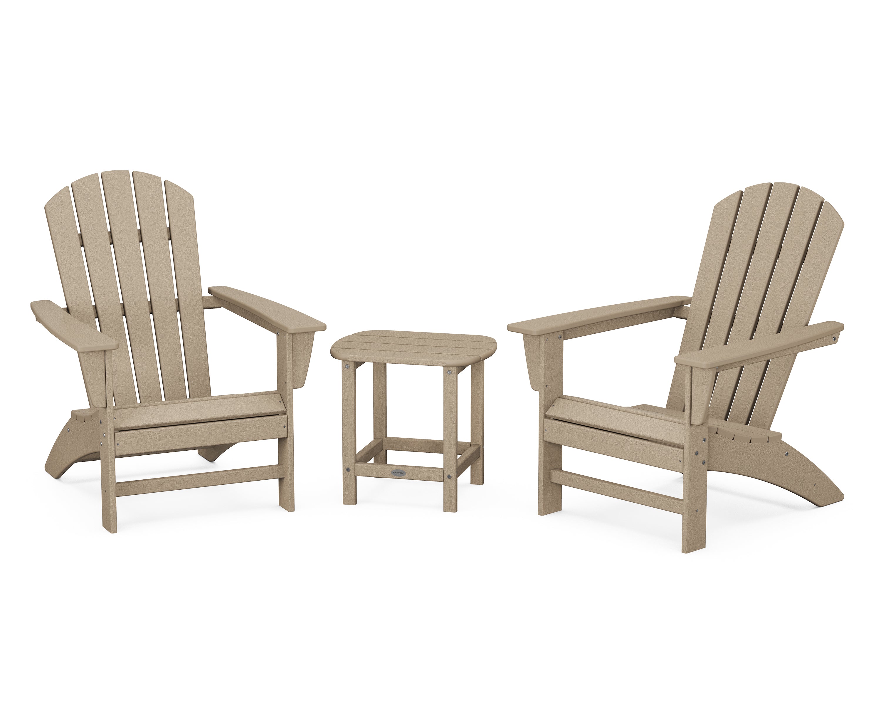 POLYWOOD® Nautical 3-Piece Adirondack Set with South Beach 18" Side Table in Vintage Sahara