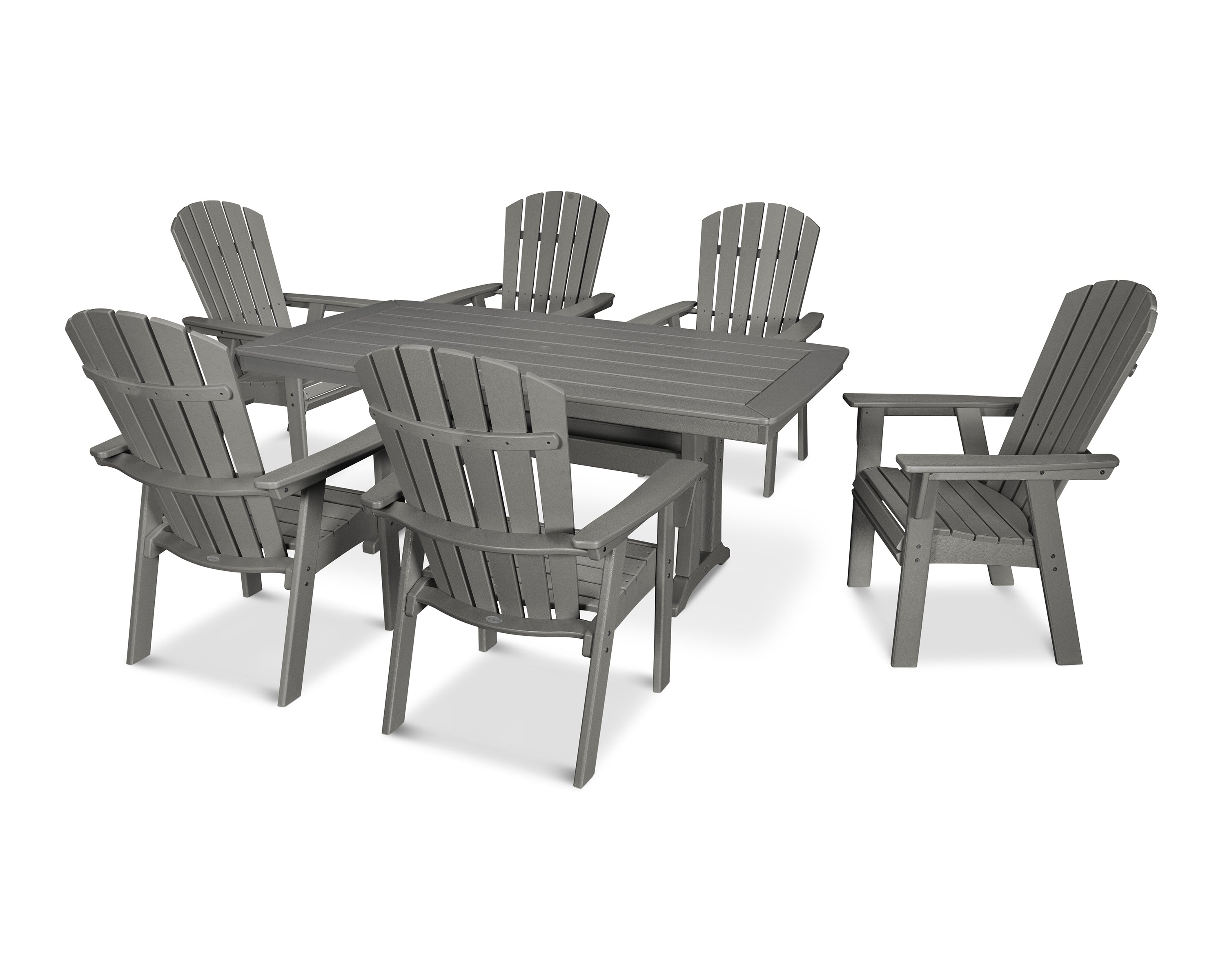 POLYWOOD Nautical Curveback Adirondack 7-Piece Dining Set with Trestle Legs in Slate Grey