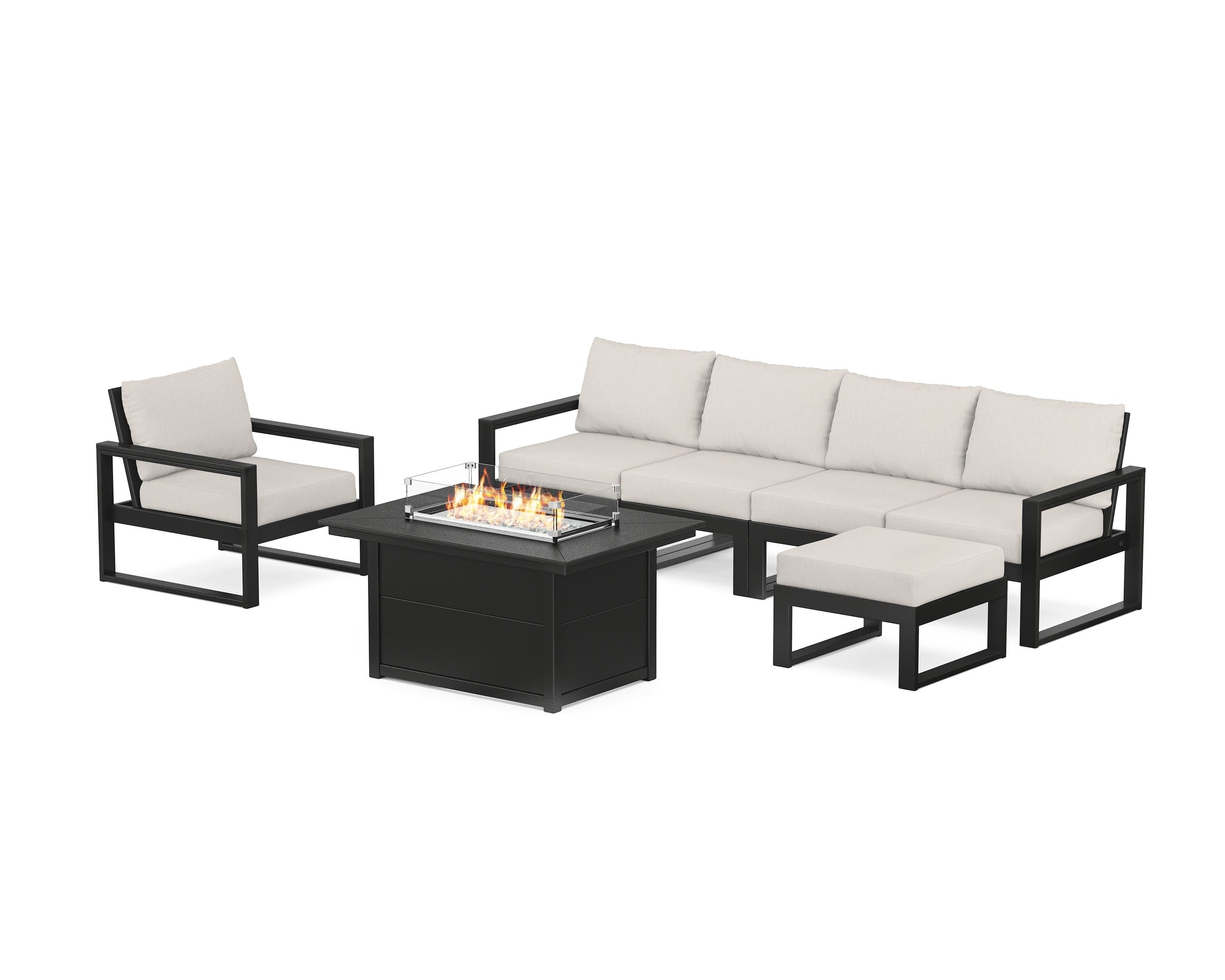 POLYWOOD EDGE Sectional Lounge and Fire Pit Set in Black / Cast Ash