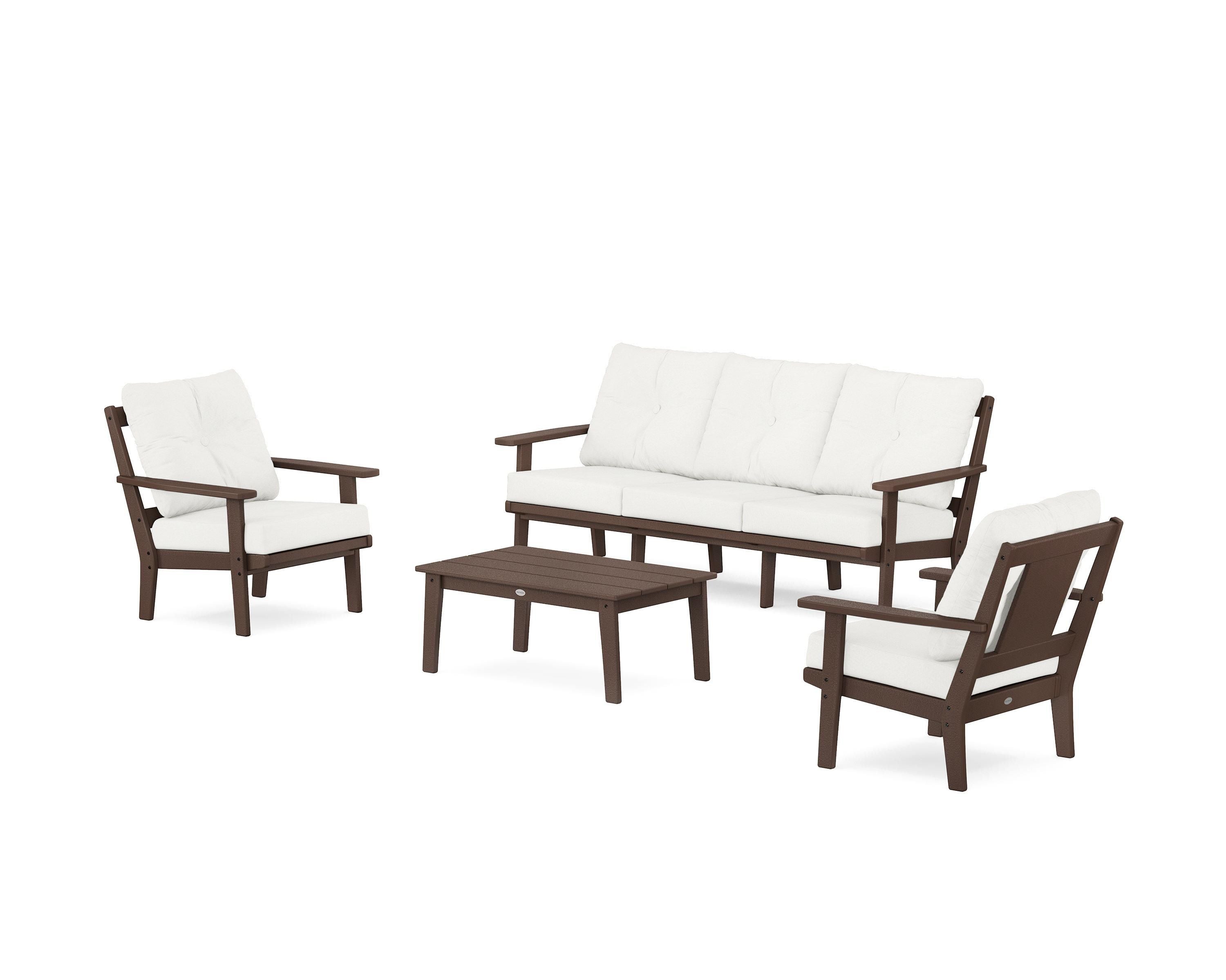 POLYWOOD Prairie 4-Piece Deep Seating Set with Sofa in Mahogany / Natural Linen