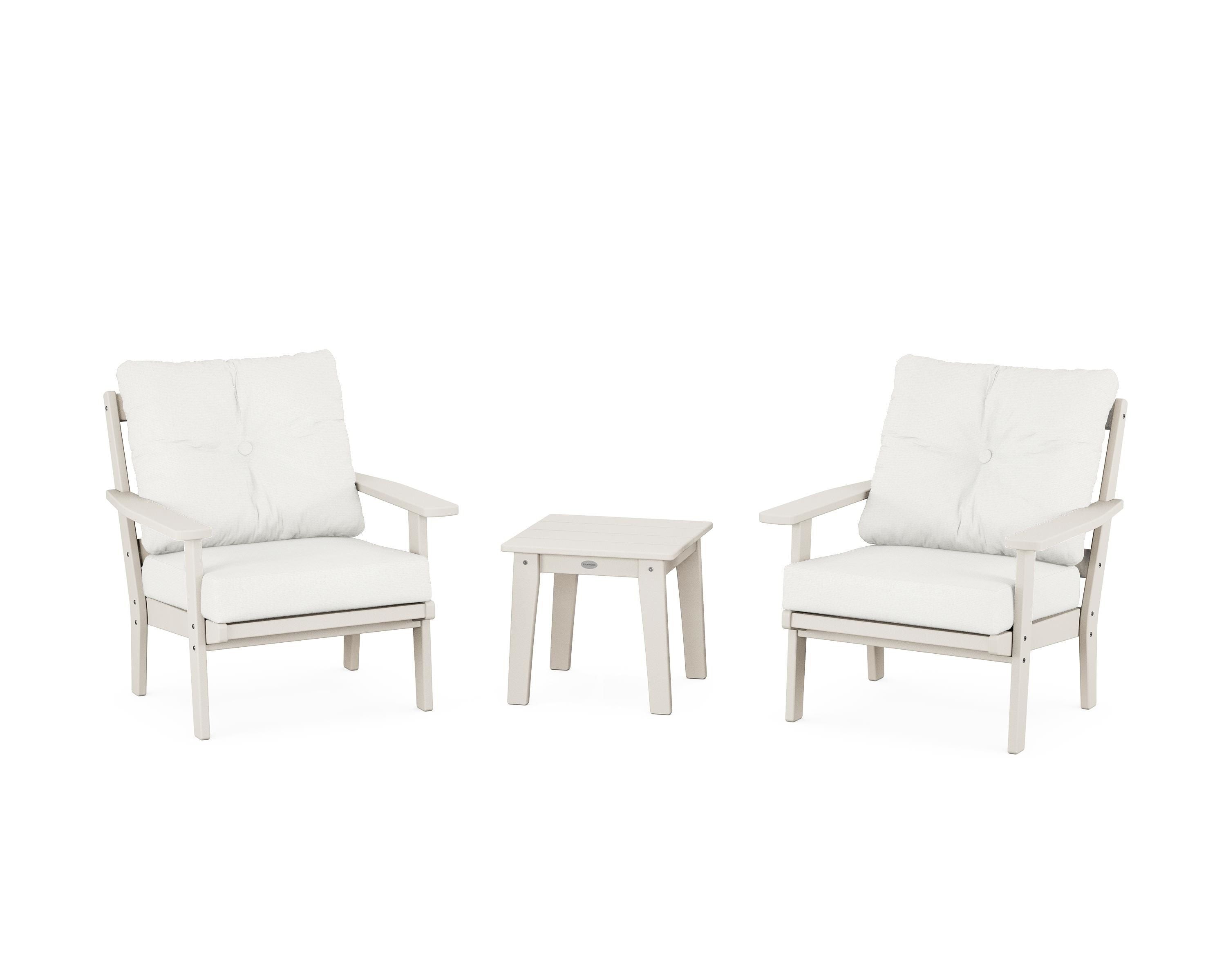 POLYWOOD Oxford 3-Piece Deep Seating Set in Sand / Natural Linen
