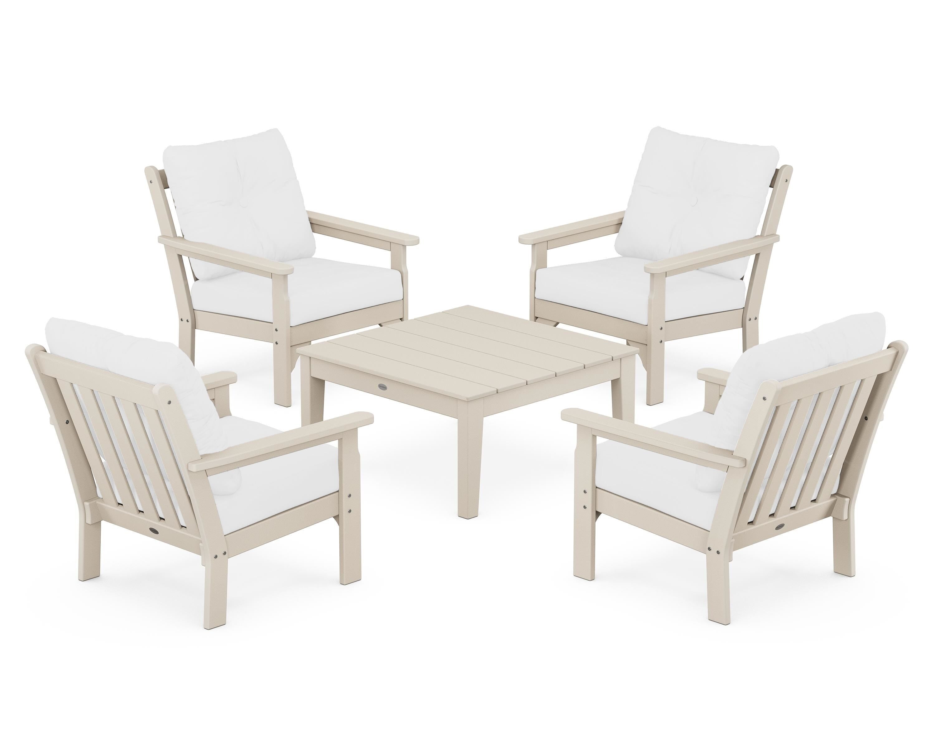 POLYWOOD Vineyard 5-Piece Deep Seating Conversation Set in Sand / Natural