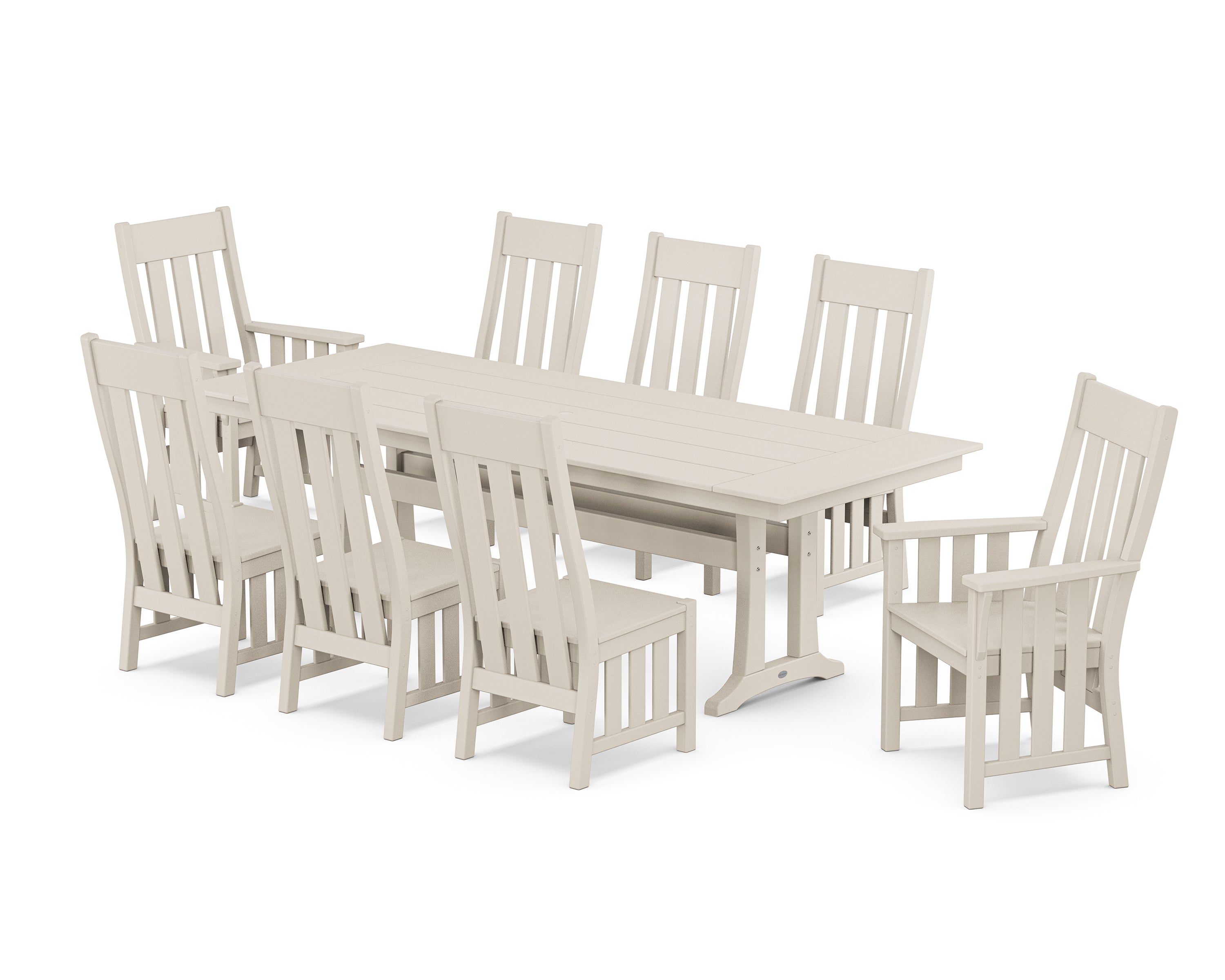 Martha Stewart by POLYWOOD Acadia 9-Piece Farmhouse Dining Set with Trestle Legs in Sand