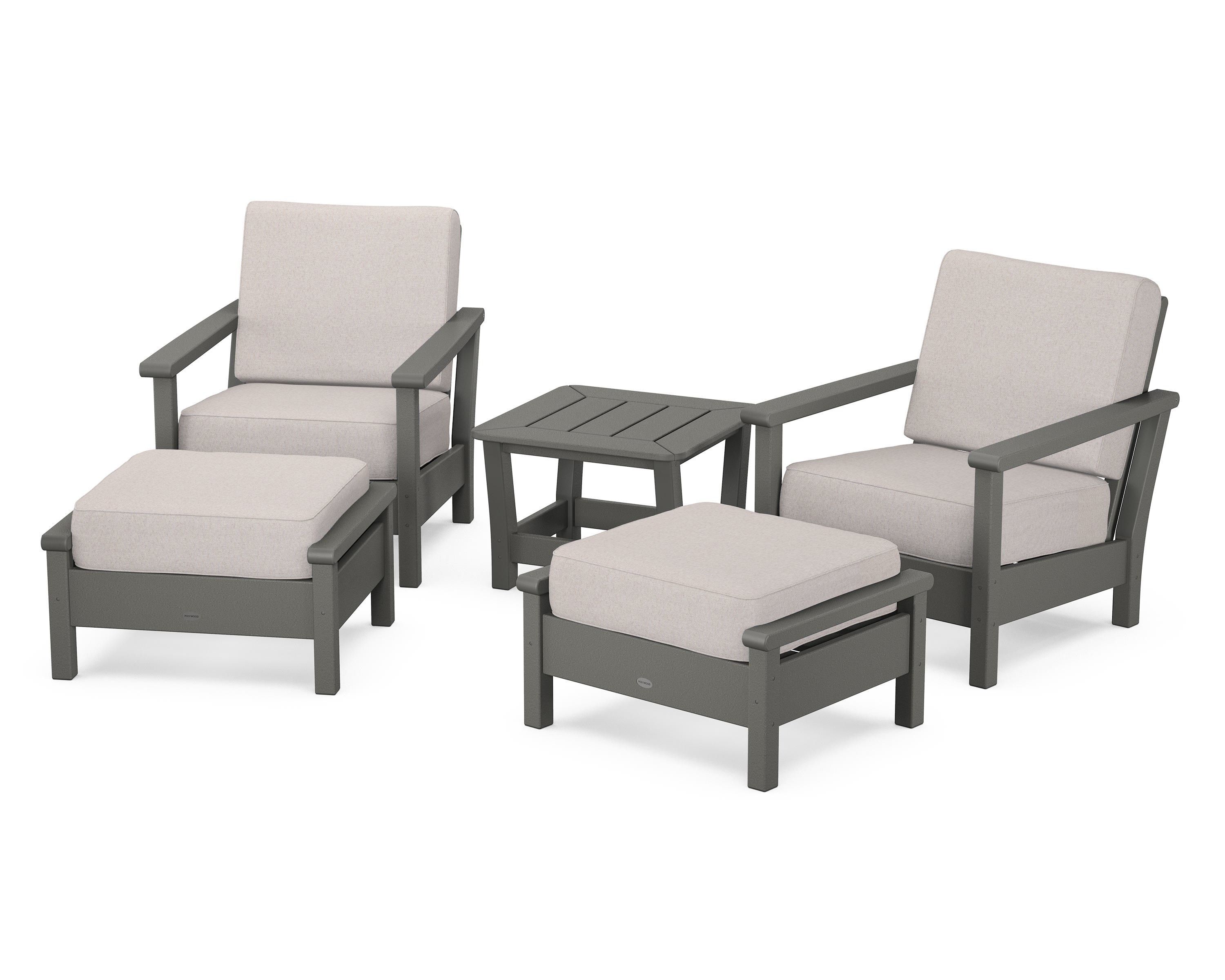 POLYWOOD Harbour 5-Piece Deep Seating Chair Set in Slate Grey / Dune Burlap