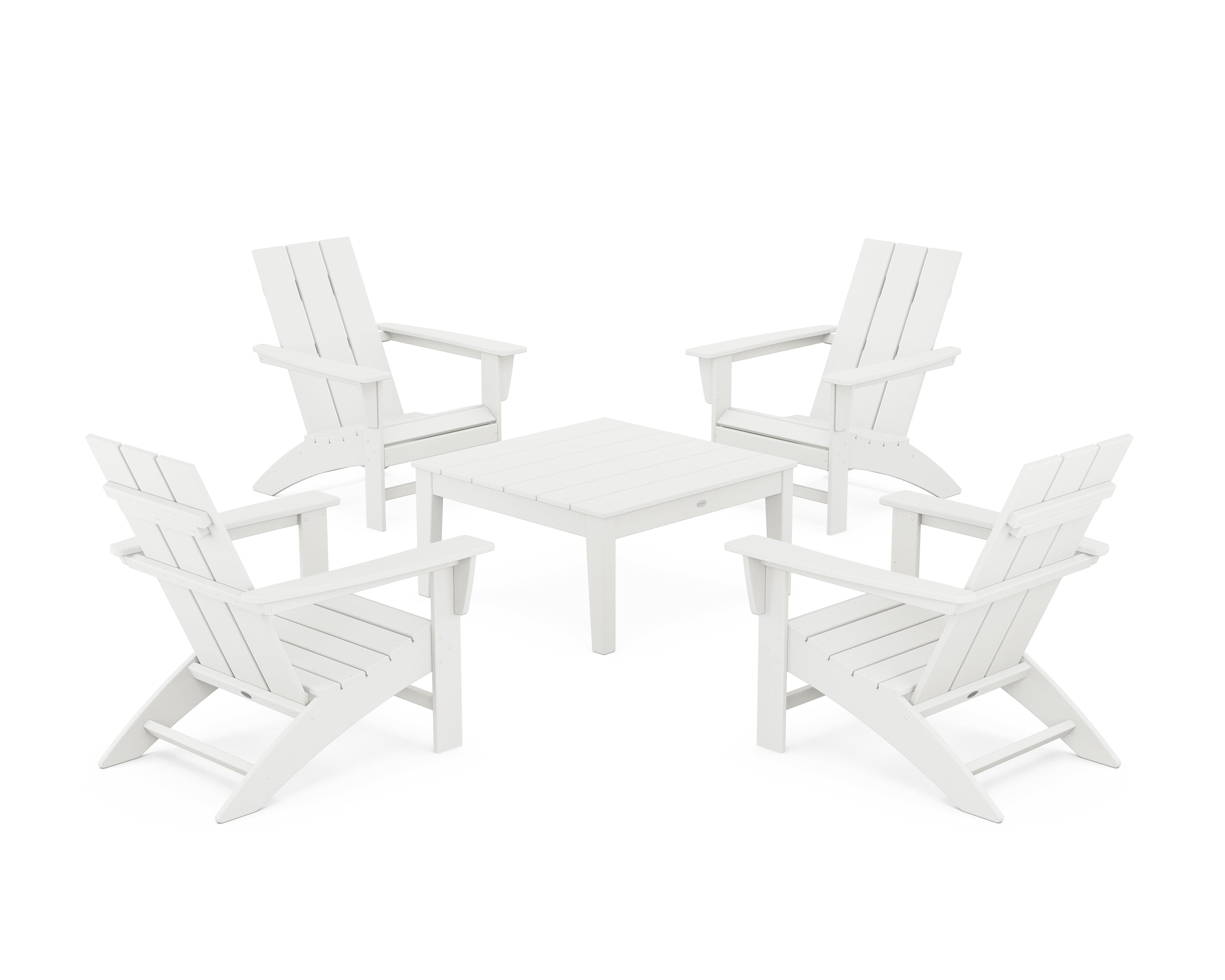 POLYWOOD 5-Piece Modern Adirondack Chair Conversation Set with 36" Conversation Table in Vintage White