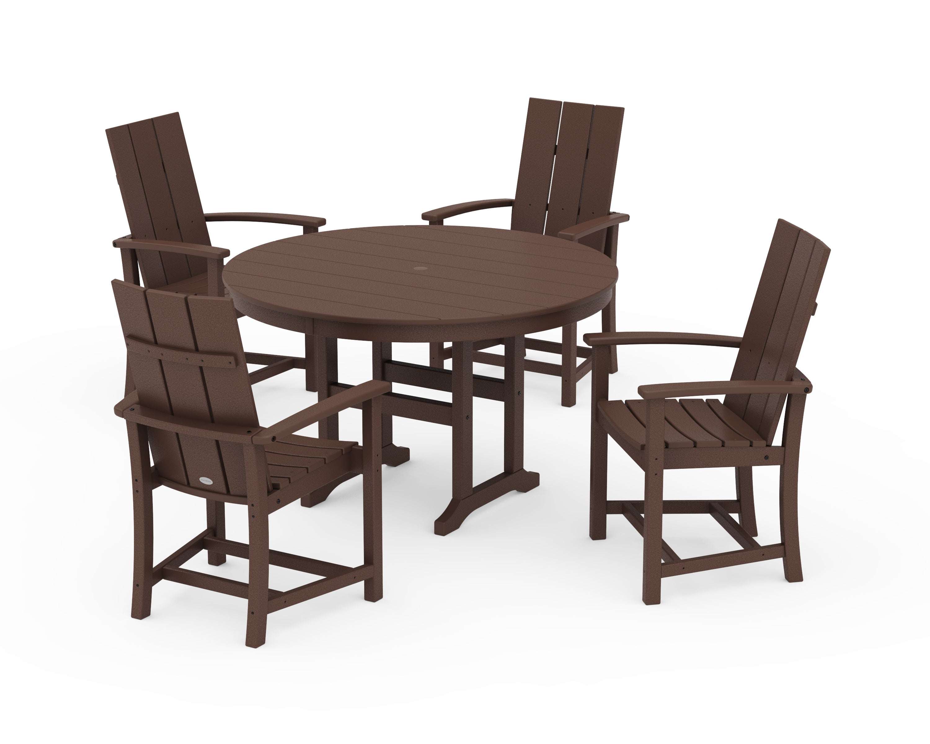 POLYWOOD Modern Adirondack 5-Piece Round Farmhouse Dining Set in Mahogany
