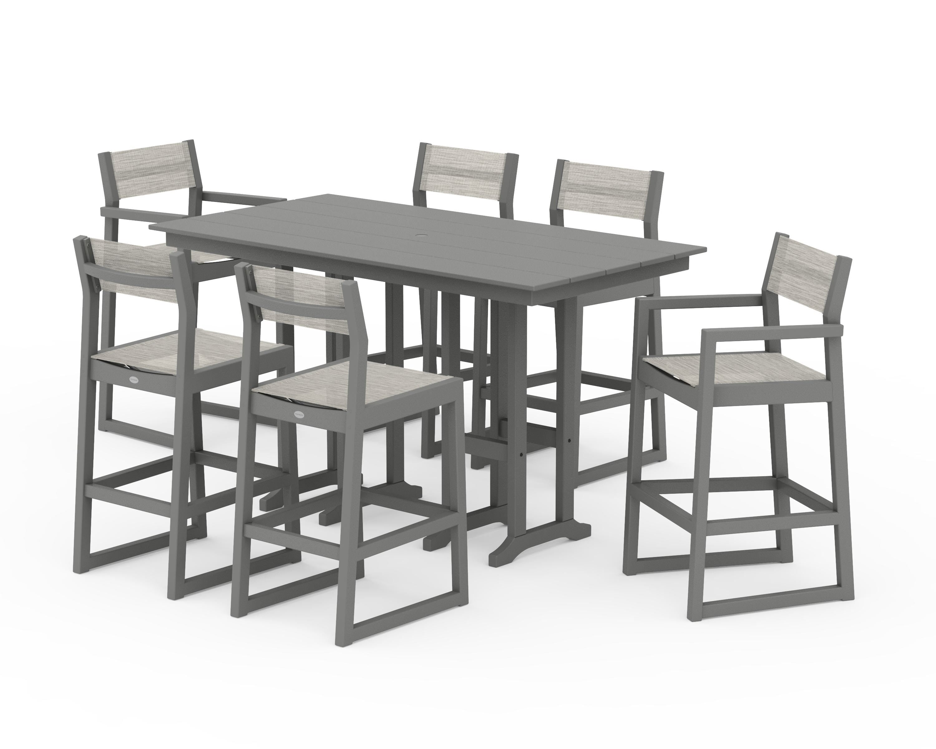 POLYWOOD EDGE Sling 7-Piece Farmhouse Bar Set in Slate Grey / Birch Sling