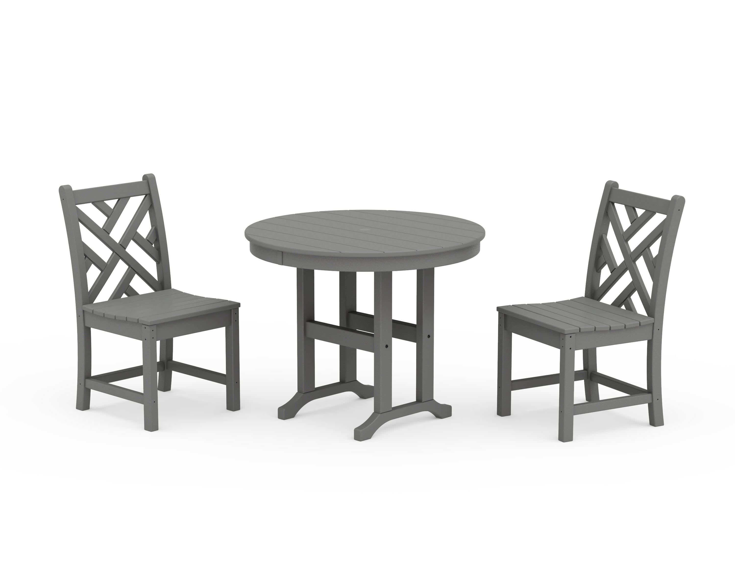 POLYWOOD Chippendale Side Chair 3-Piece Round Dining Set in Slate Grey