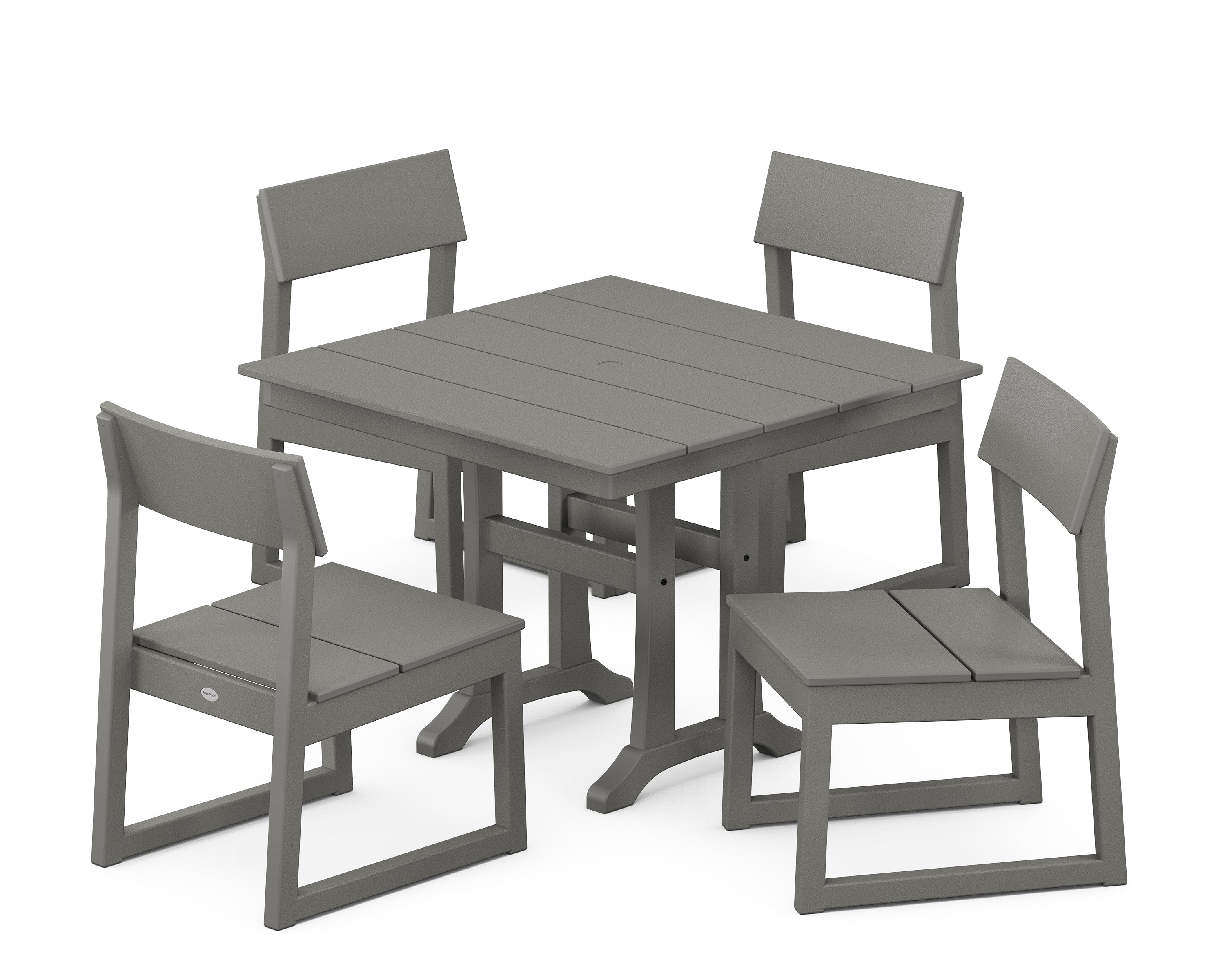POLYWOOD EDGE 5-Piece Farmhouse Trestle Side Chair Dining Set in Slate Grey