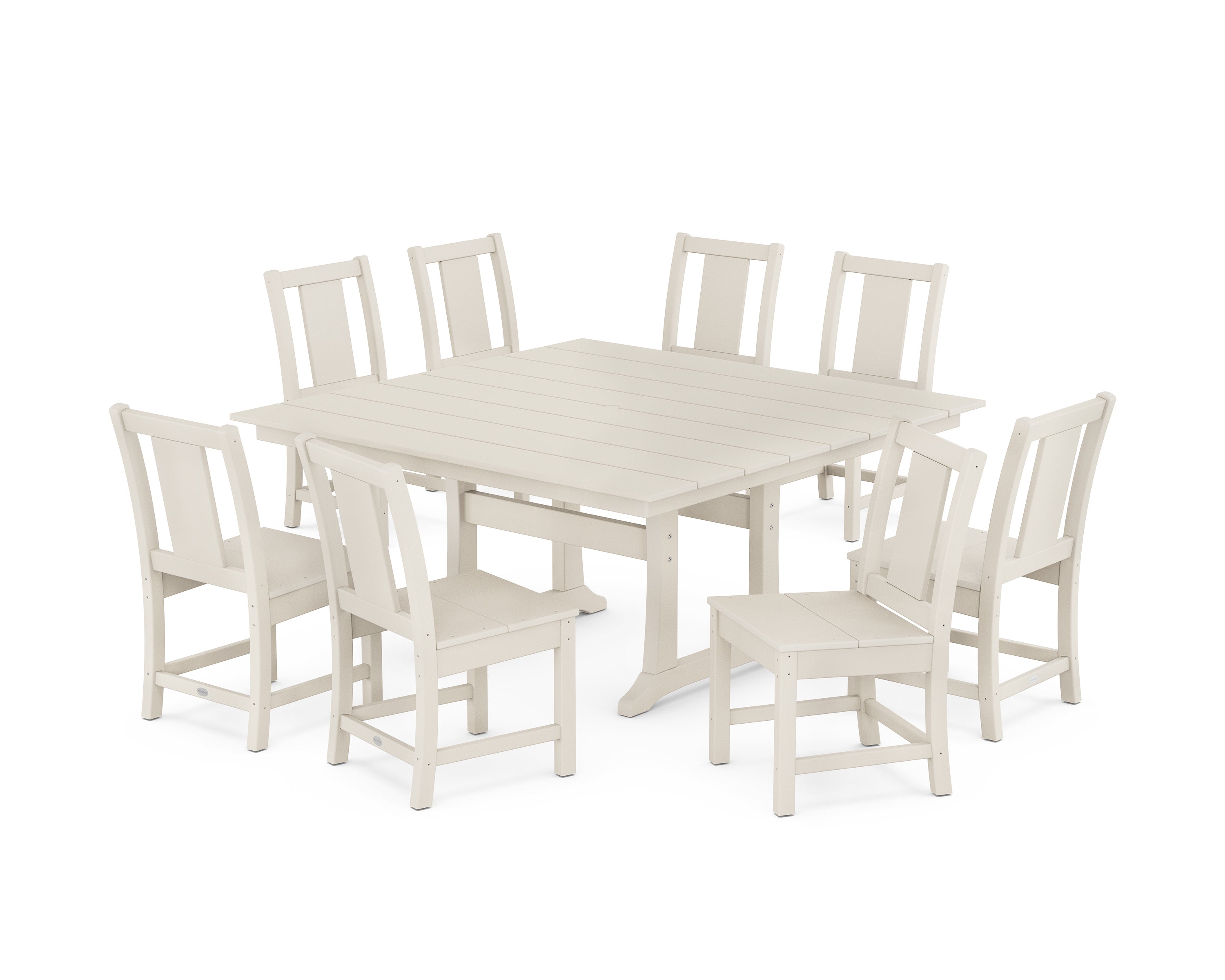 POLYWOOD Prairie Side Chair 9-Piece Square Farmhouse Dining Set with Trestle Legs in Sand