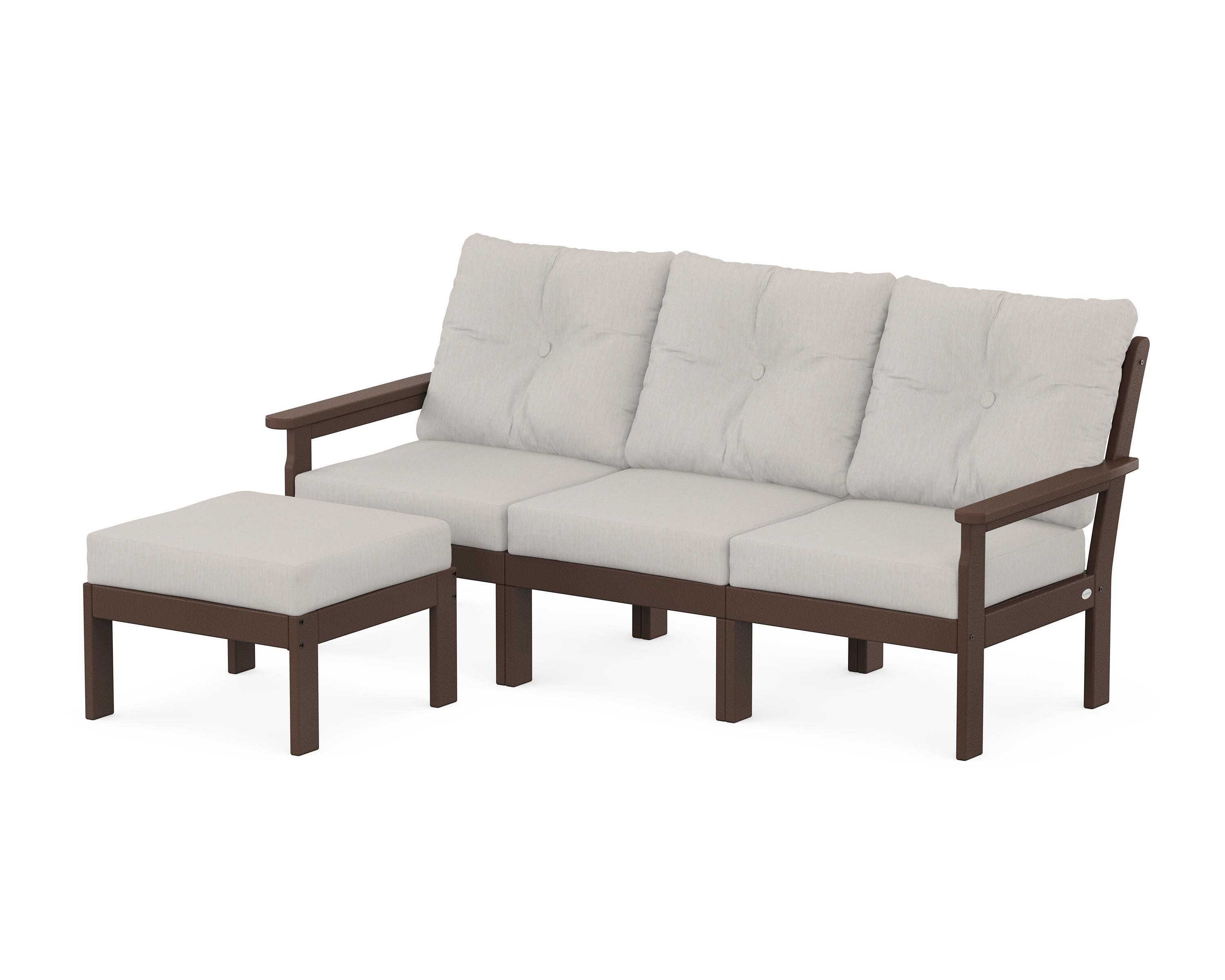 POLYWOOD Vineyard 4-Piece Sectional with Ottoman in Mahogany / Cast Ash