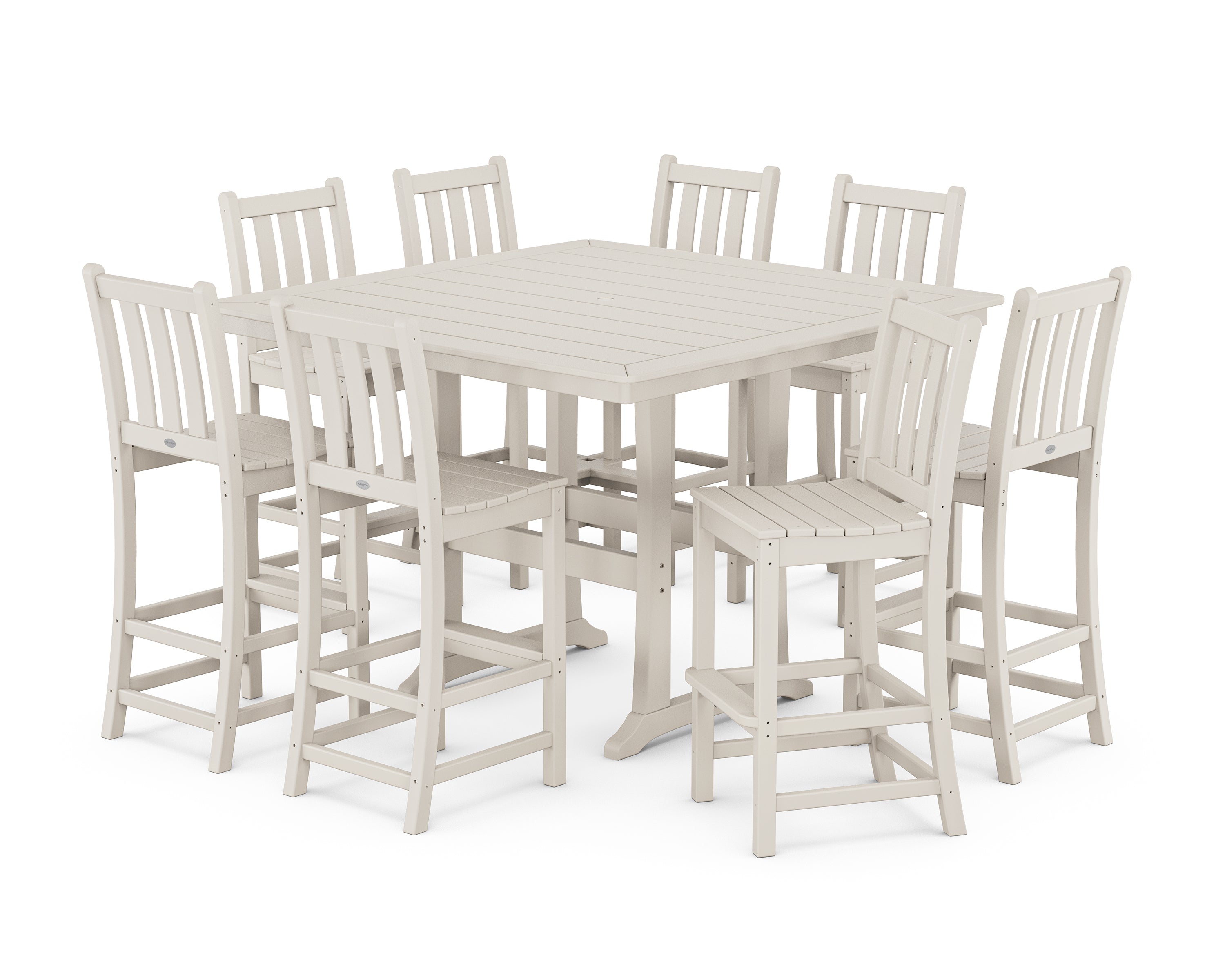 POLYWOOD Traditional Garden 9-Piece Nautical Trestle Bar Set in Sand