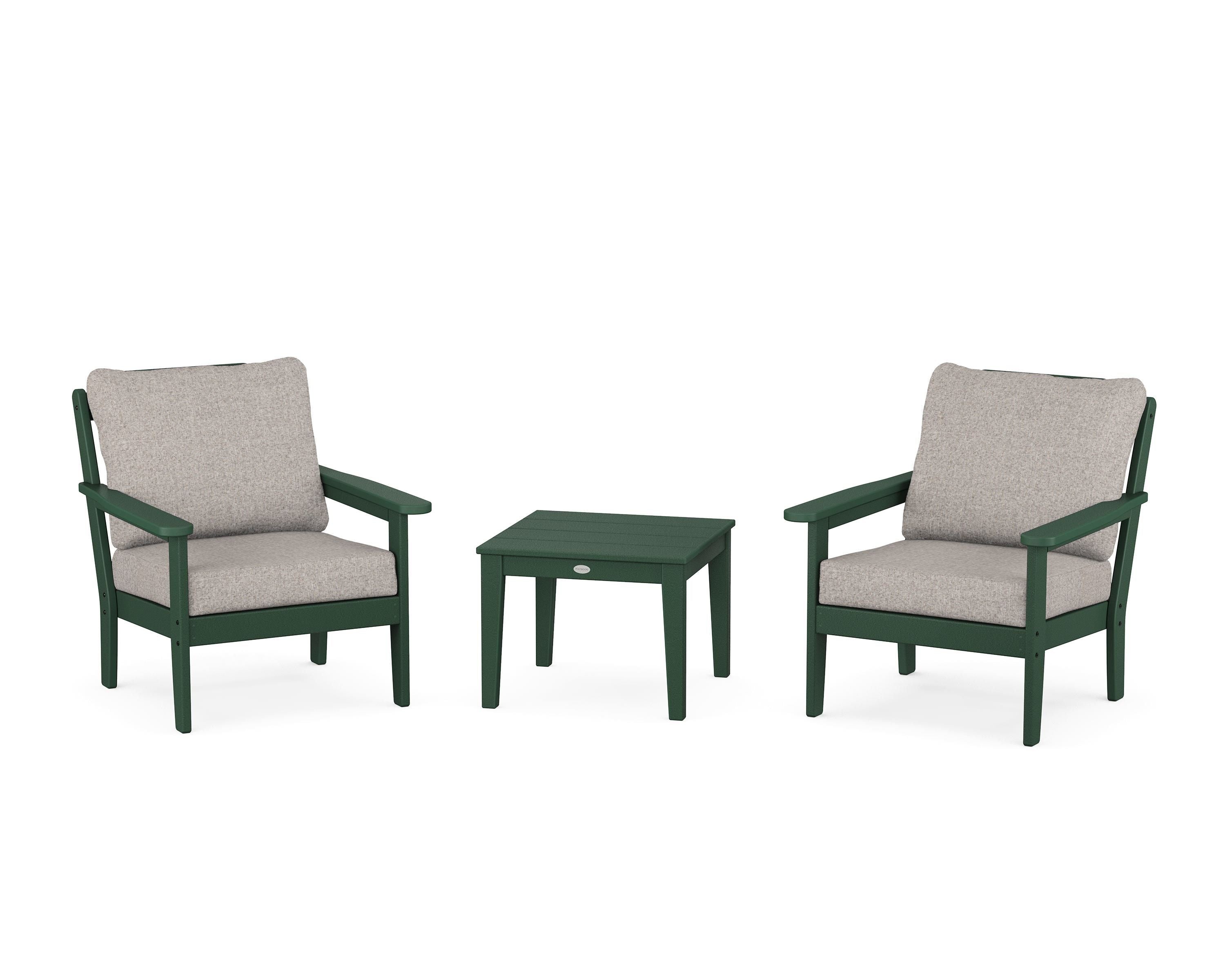 Country Living Cottage 3-Piece Deep Seating Set in Green / Weathered Tweed