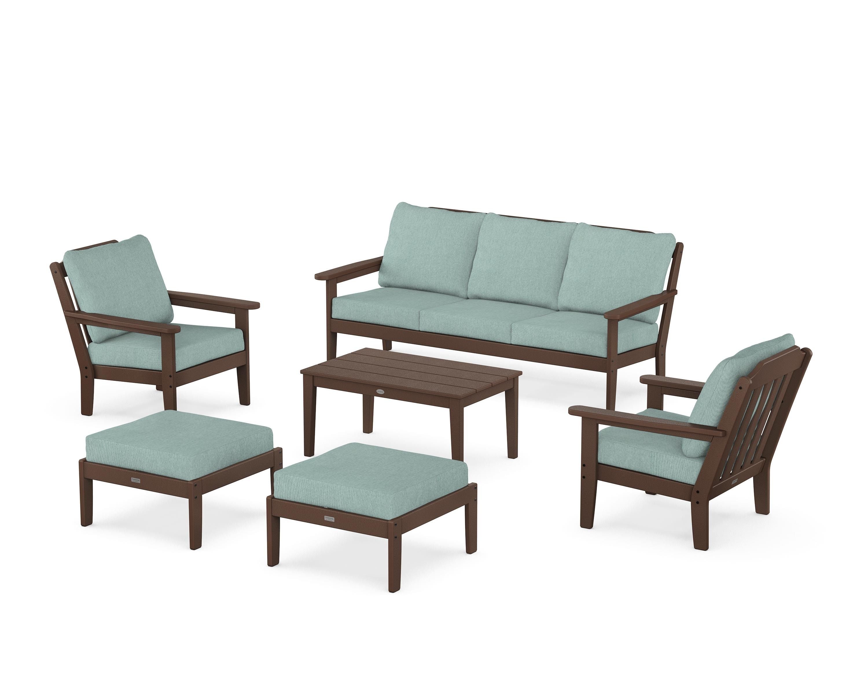 Country Living Cottage 6-Piece Lounge Sofa Set in Mahogany / Glacier Spa