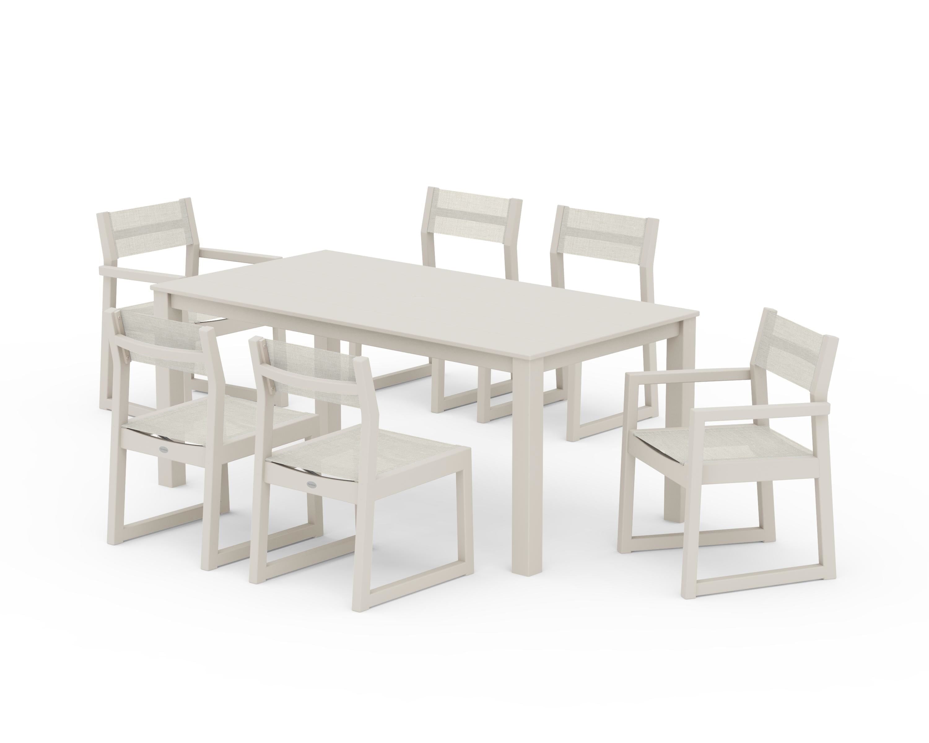 POLYWOOD EDGE Sling 7-Piece Parsons Dining Set in Sand / Parchment Sling