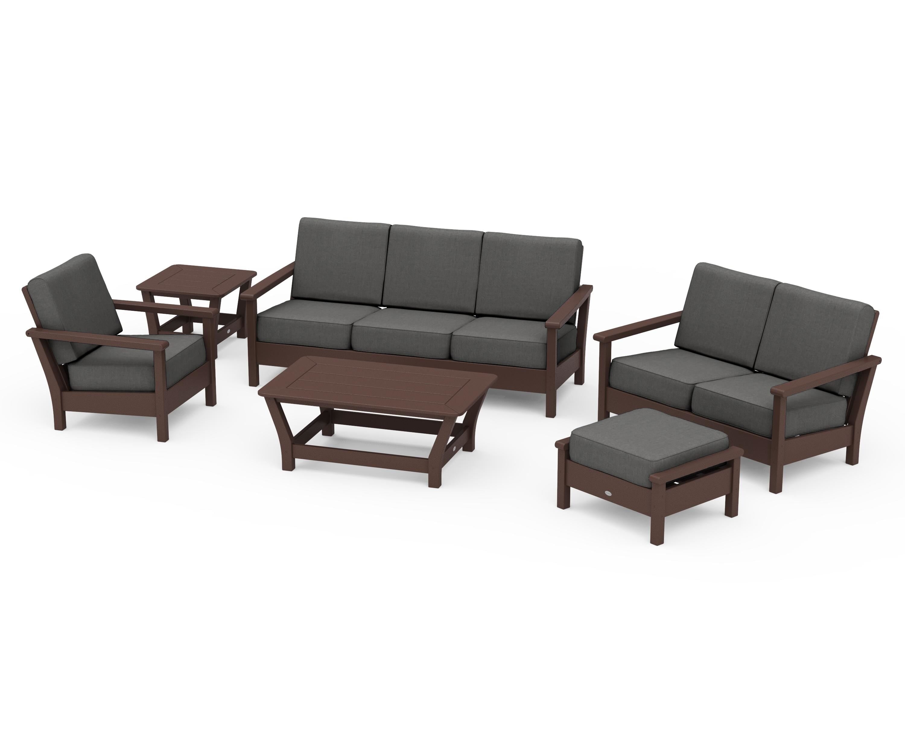 POLYWOOD Harbour 6-Piece Outdoor Living Set in Mahogany / Spectrum Carbon