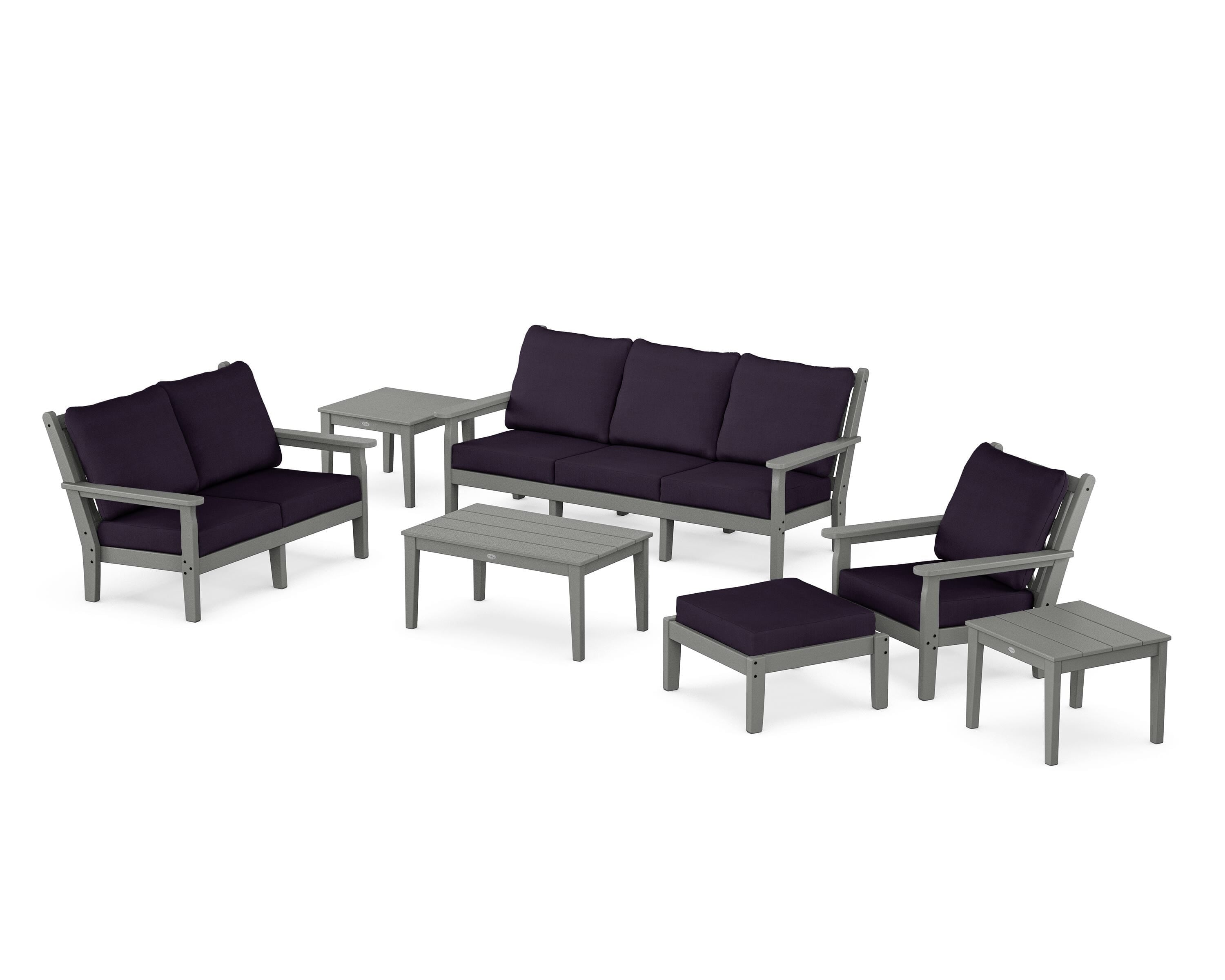 POLYWOOD Chippendale 7-Piece Deep Seating Set in Slate Grey / Navy Linen