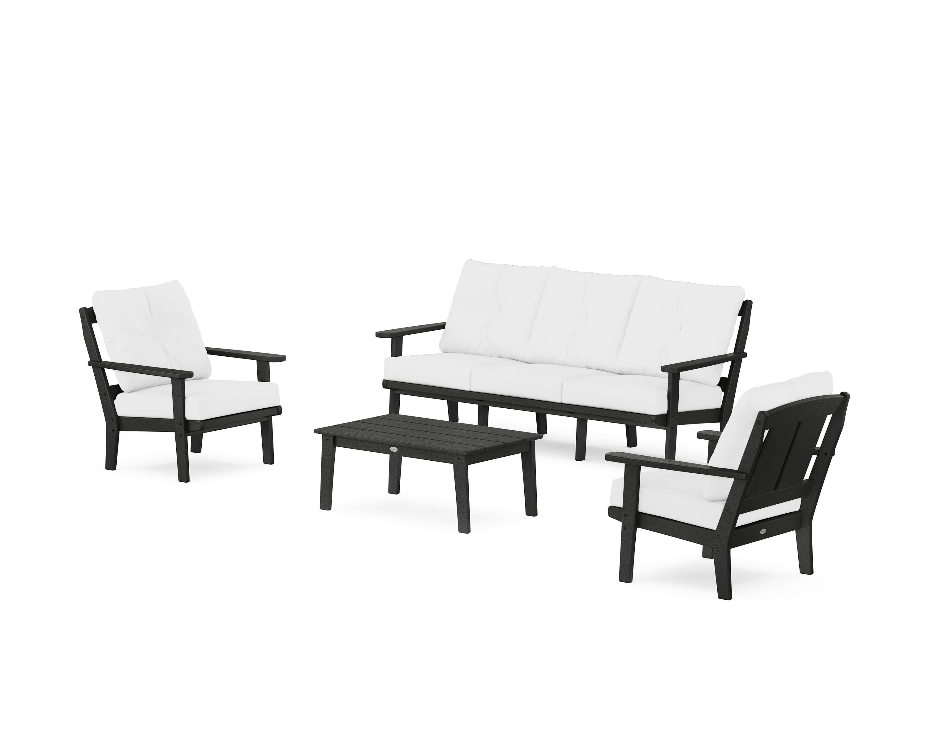 POLYWOOD Mission 4-Piece Deep Seating Set with Sofa in Black / Natural