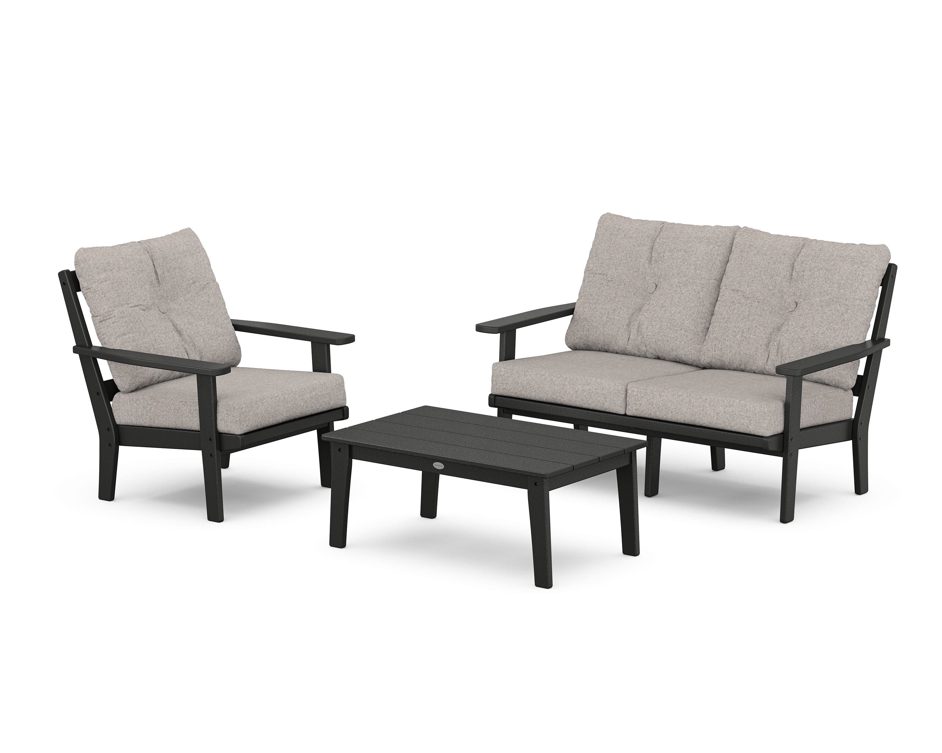 POLYWOOD Prairie 3-Piece Deep Seating Set with Loveseat in Black / Weathered Tweed