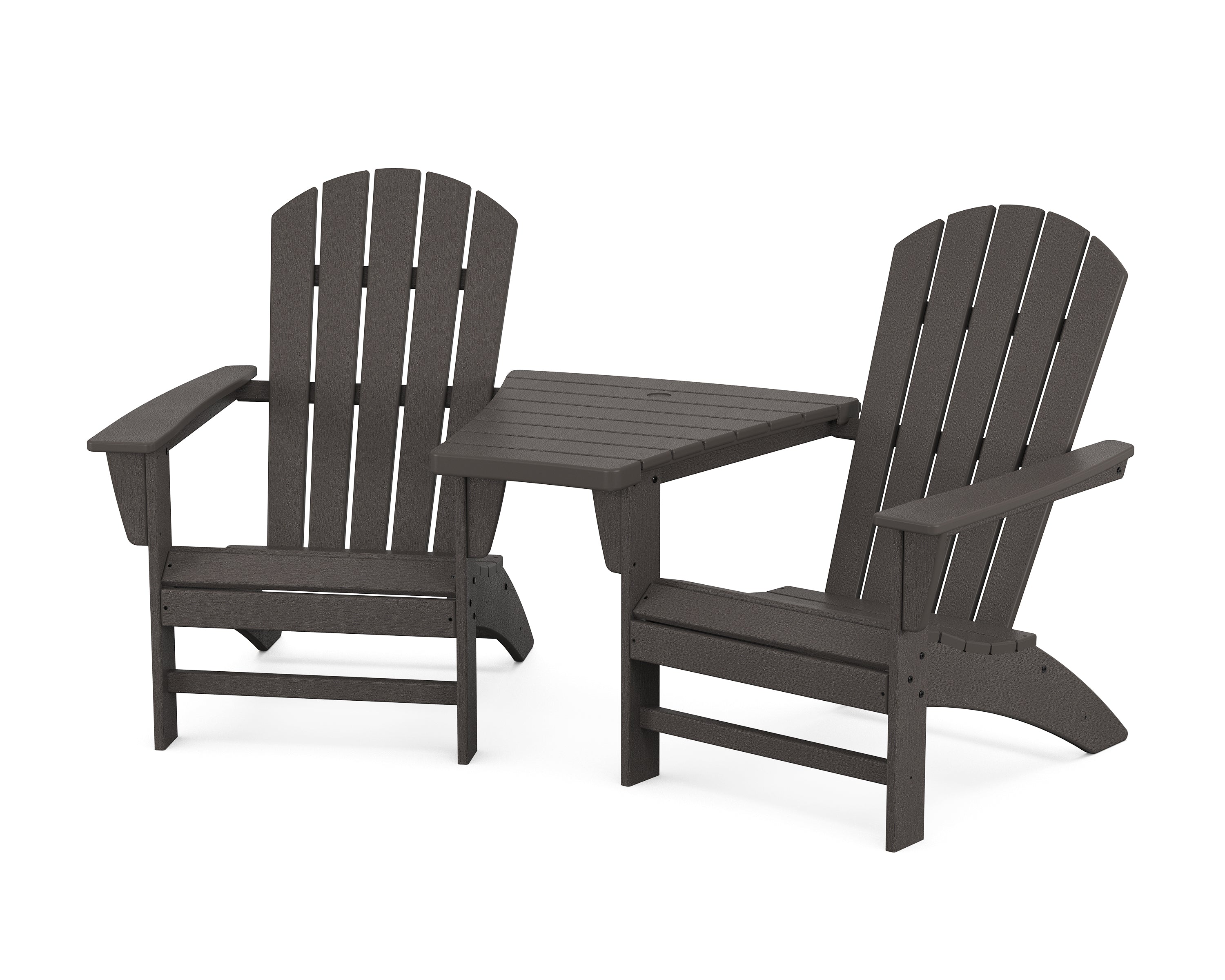 POLYWOOD Nautical 3-Piece Adirondack Set with Angled Connecting Table in Vintage Coffee