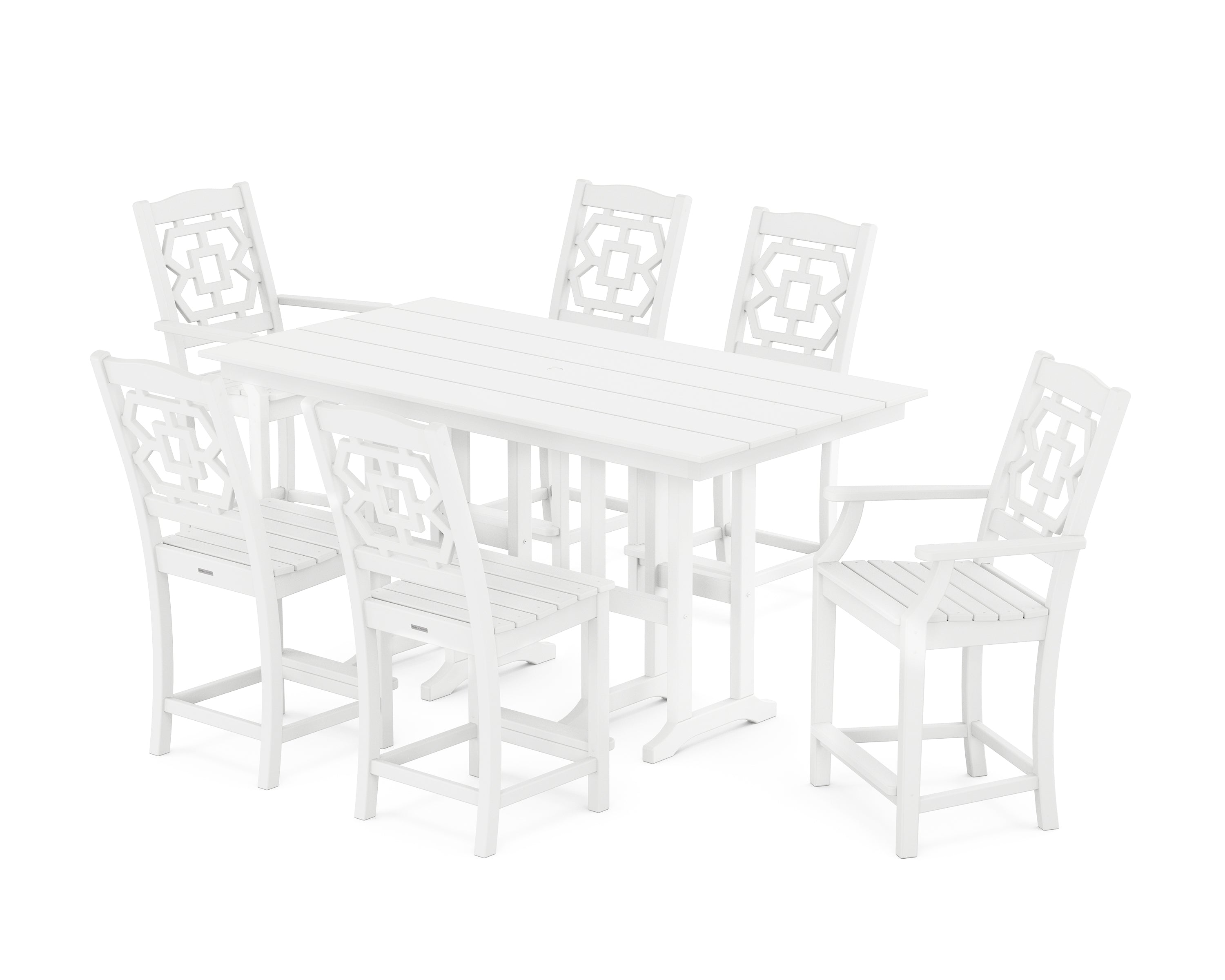 Martha Stewart by POLYWOOD Chinoiserie 7-Piece Farmhouse Counter Set in White