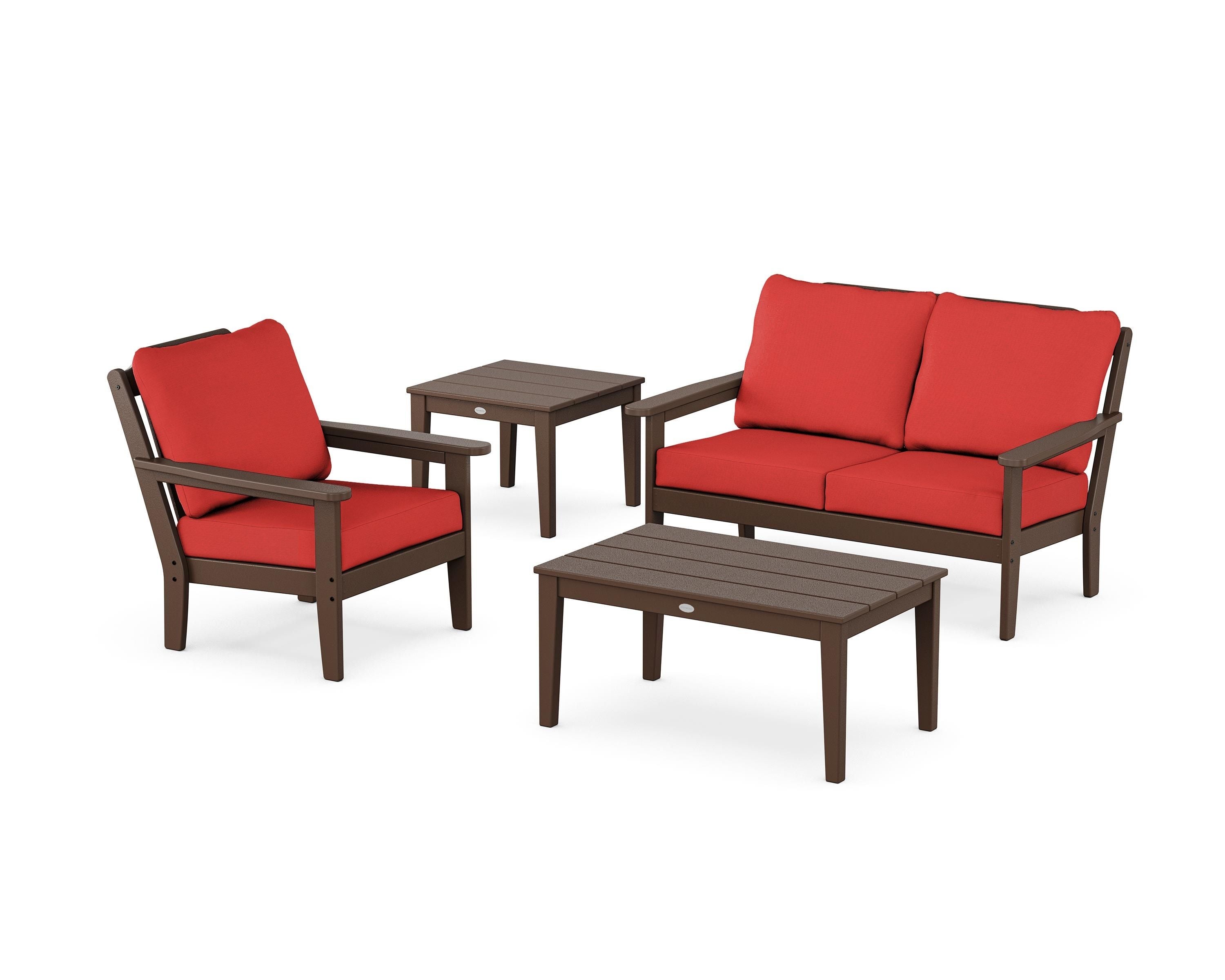 Country Living Wovendale 4-Piece Deep Seating Set in Mahogany / Crimson Linen
