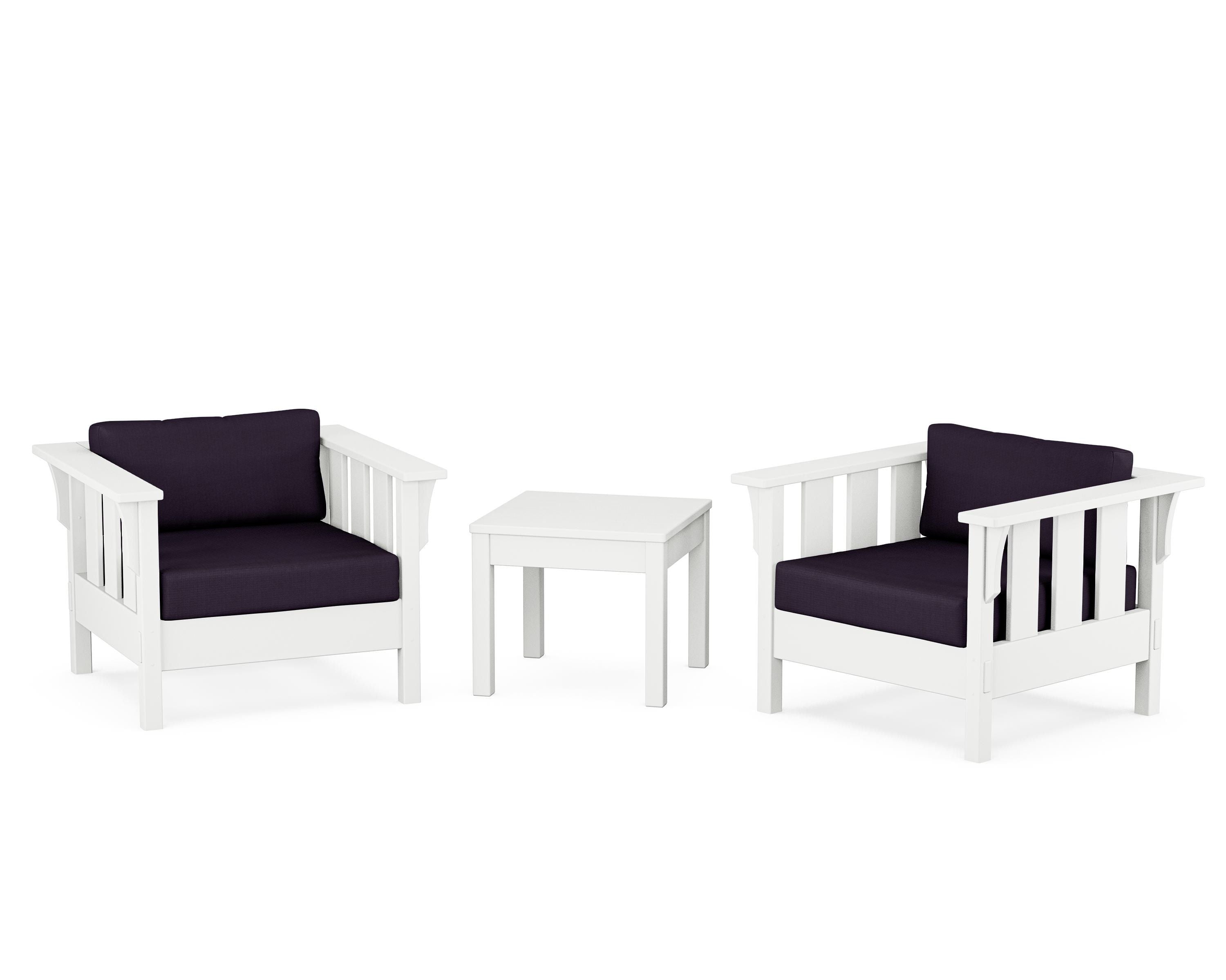 Martha Stewart by POLYWOOD Acadia 3-Piece Deep Seating Set in White / Navy Linen
