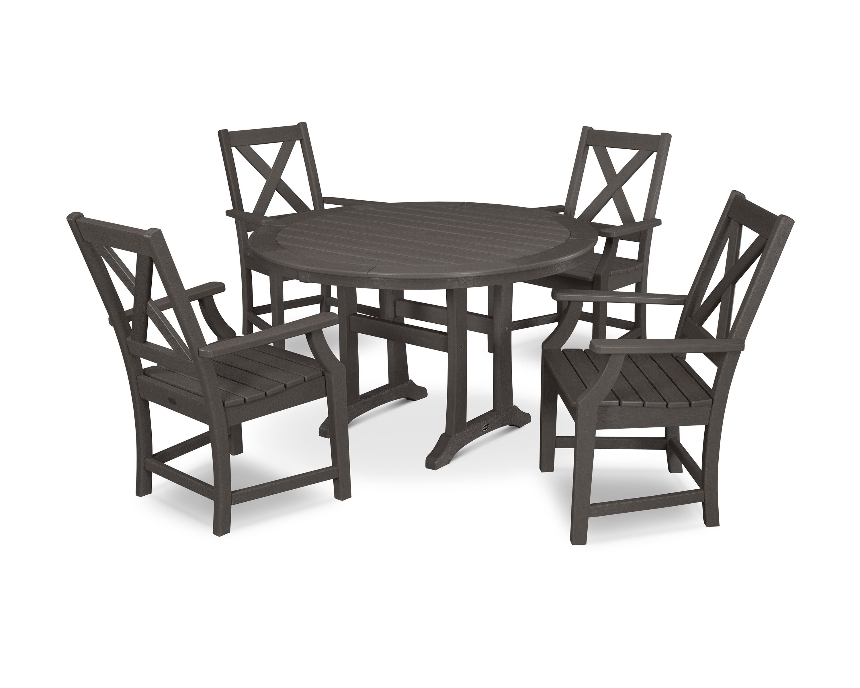 POLYWOOD® Braxton 5-Piece Nautical Trestle Arm Chair Dining Set in Vintage Coffee