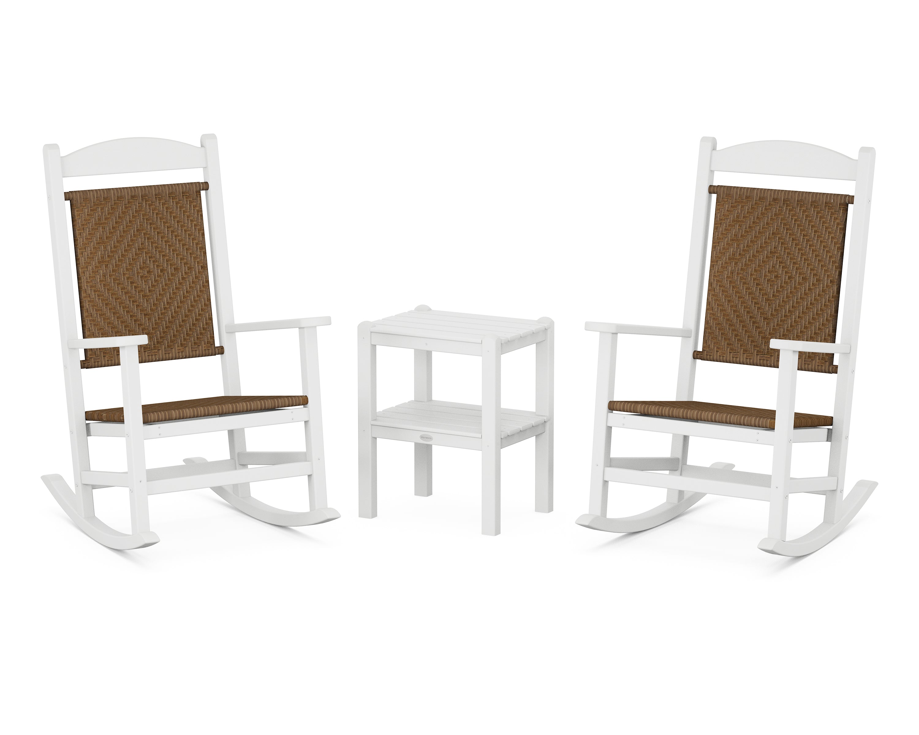 POLYWOOD Presidential Woven Rocker 3-Piece Set in White / Tigerwood