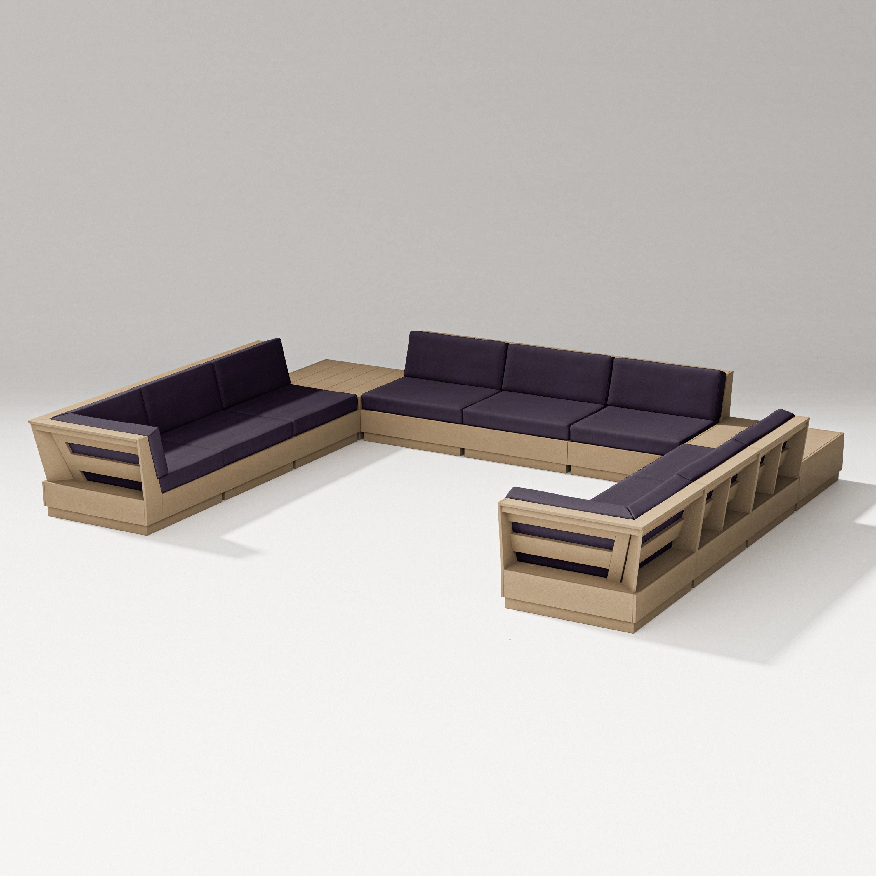 PW Designer Series Elevate 11-Piece U-Shaped Sofa Sectional in Vintage Sahara / Navy Linen