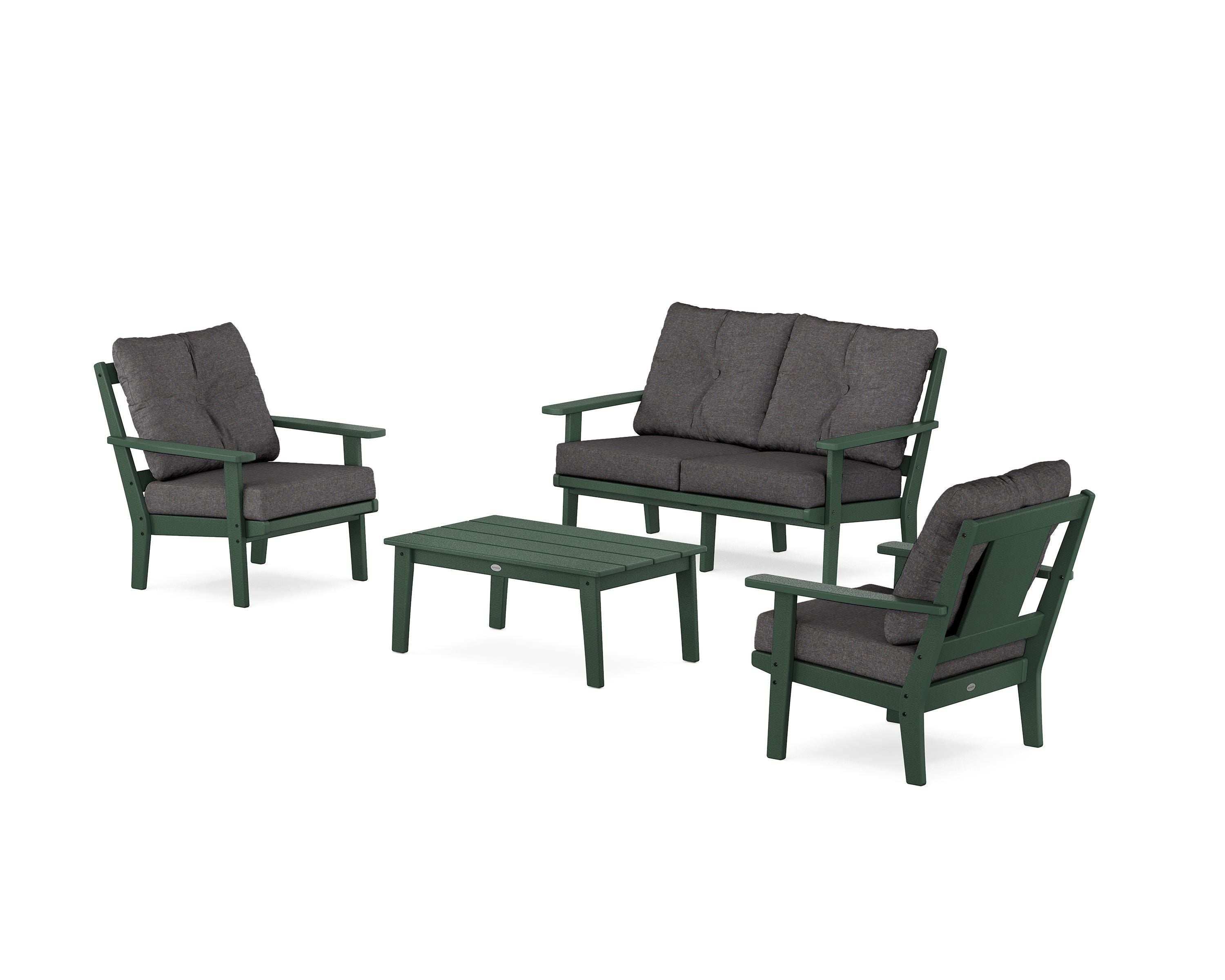POLYWOOD Prairie 4-Piece Deep Seating Set with Loveseat in Green / Ash Charcoal