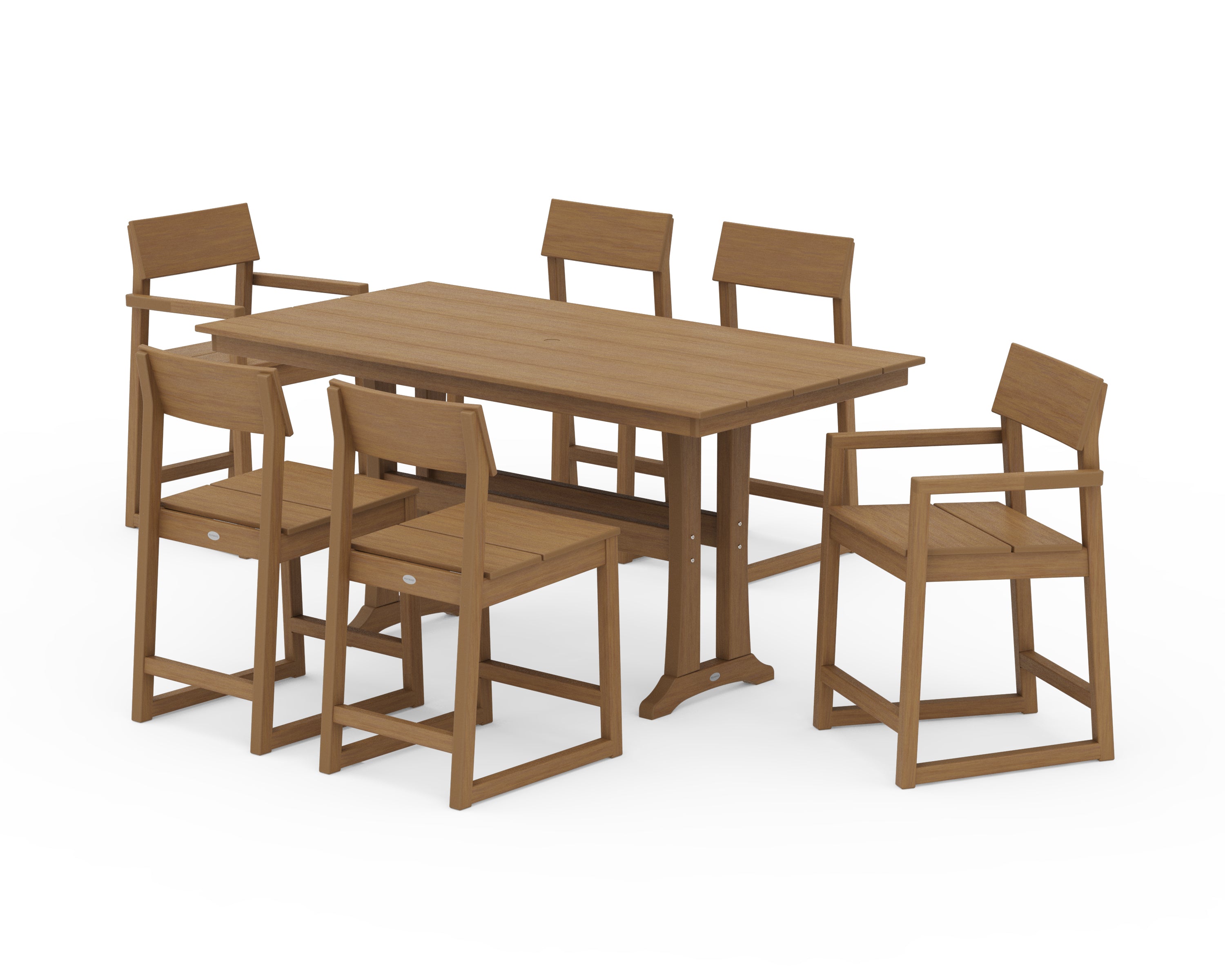 POLYWOOD EDGE 7-Piece Farmhouse Counter Set with Trestle Legs in Natural