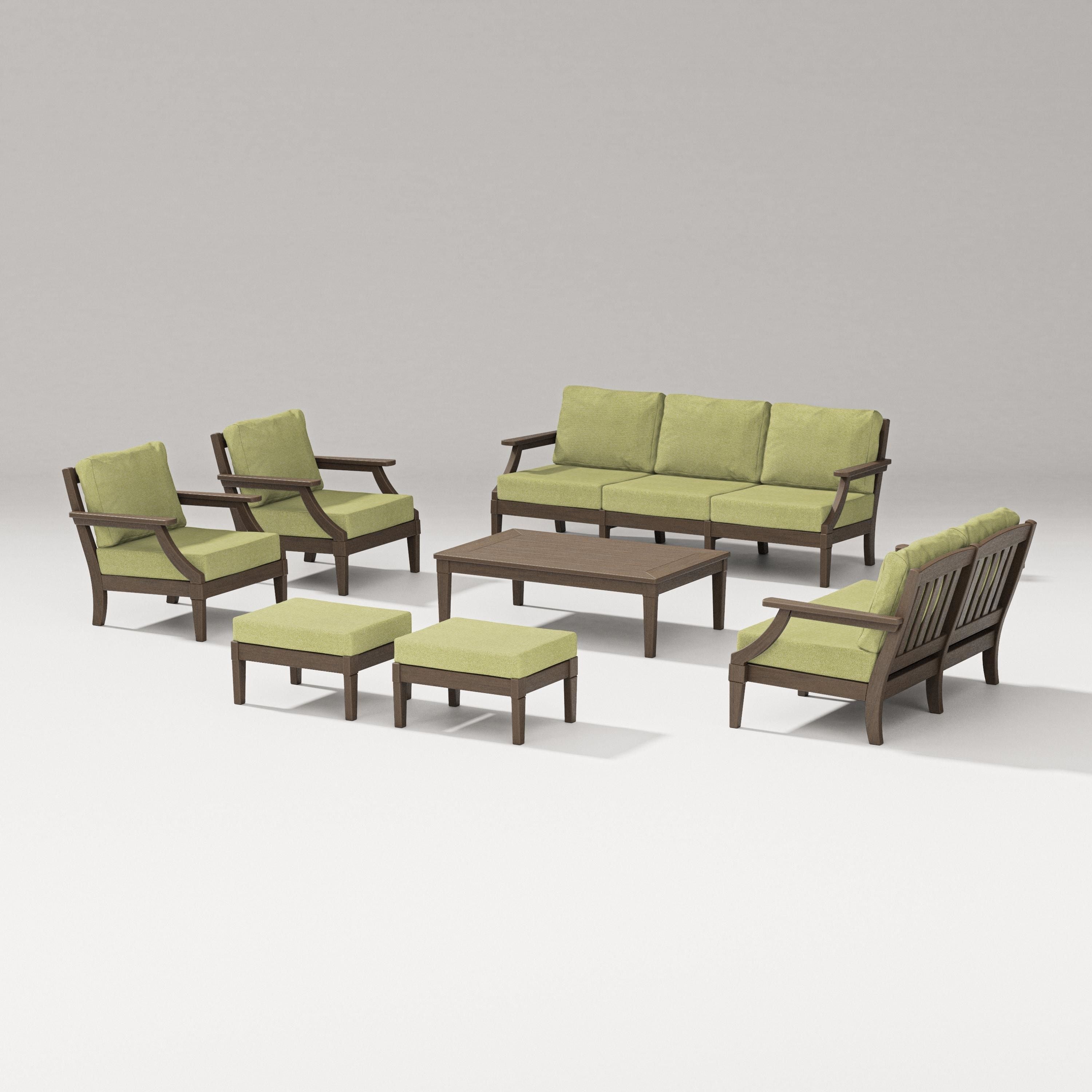 PW Designer Series Estate 7-Piece Lounge Sofa Set in Kona / Chartreuse Boucle