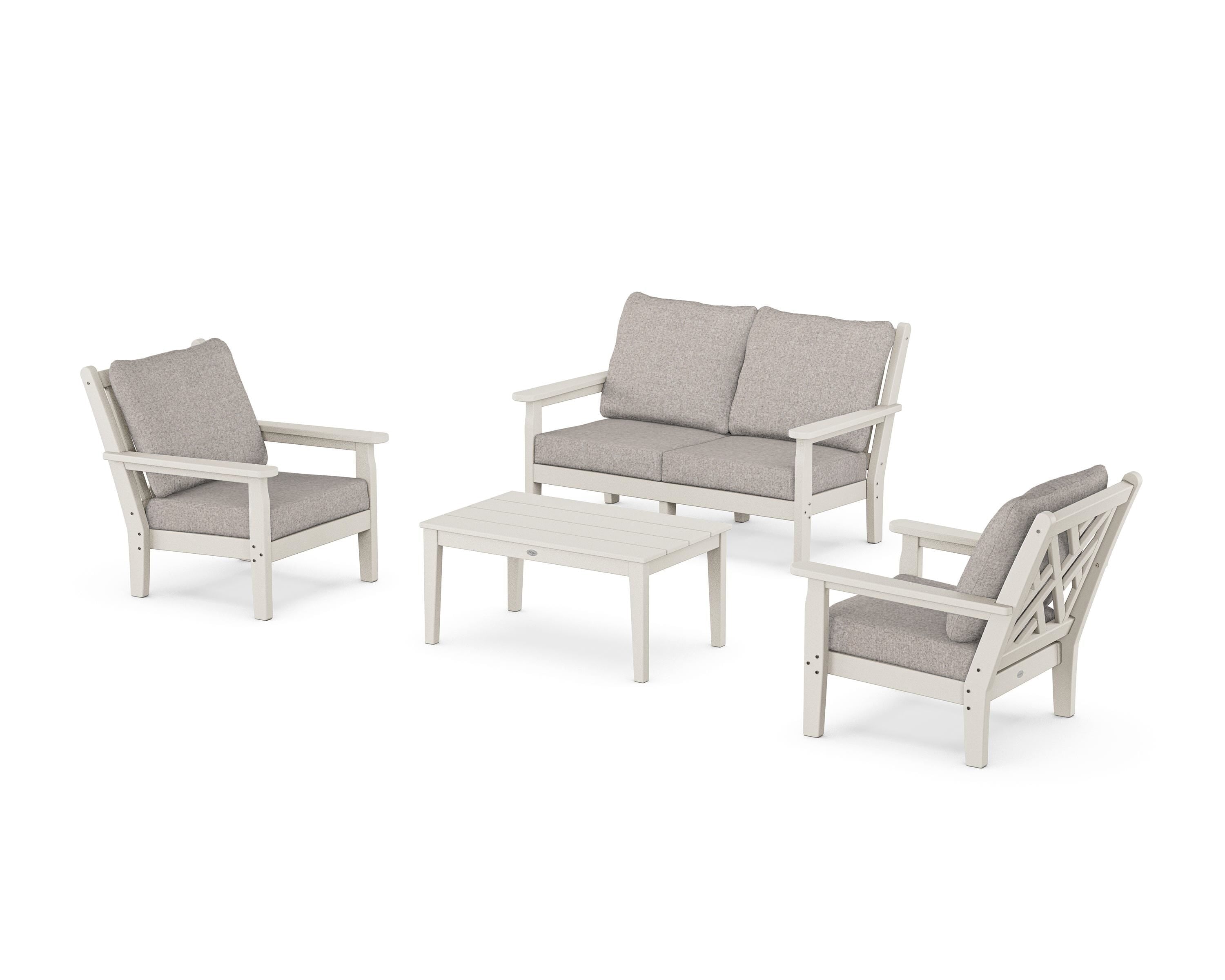 POLYWOOD Chippendale 4-Piece Deep Seating Set with Loveseat in Sand / Weathered Tweed