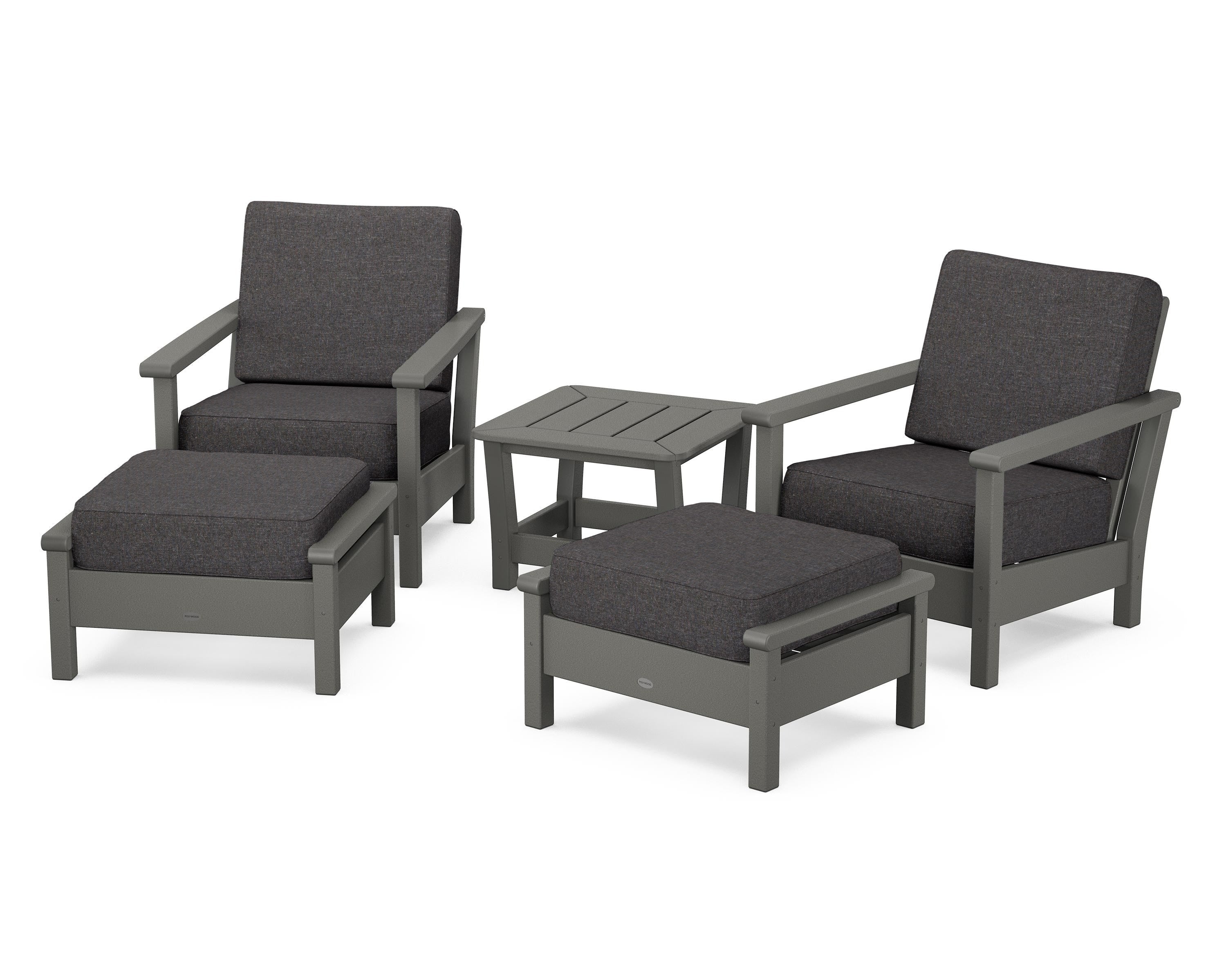 POLYWOOD Harbour 5-Piece Deep Seating Chair Set in Slate Grey / Ash Charcoal