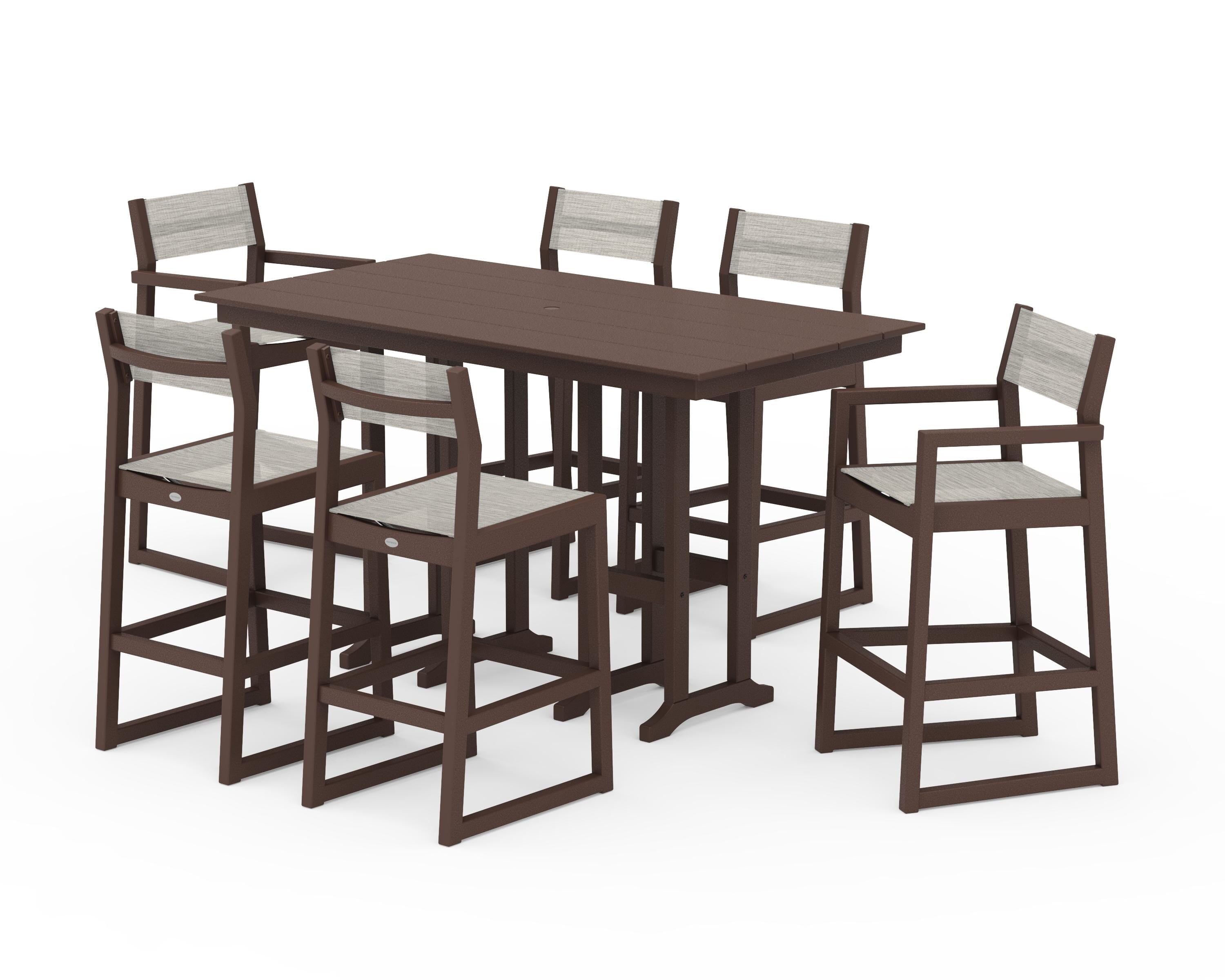 POLYWOOD EDGE Sling 7-Piece Farmhouse Bar Set in Mahogany / Birch Sling